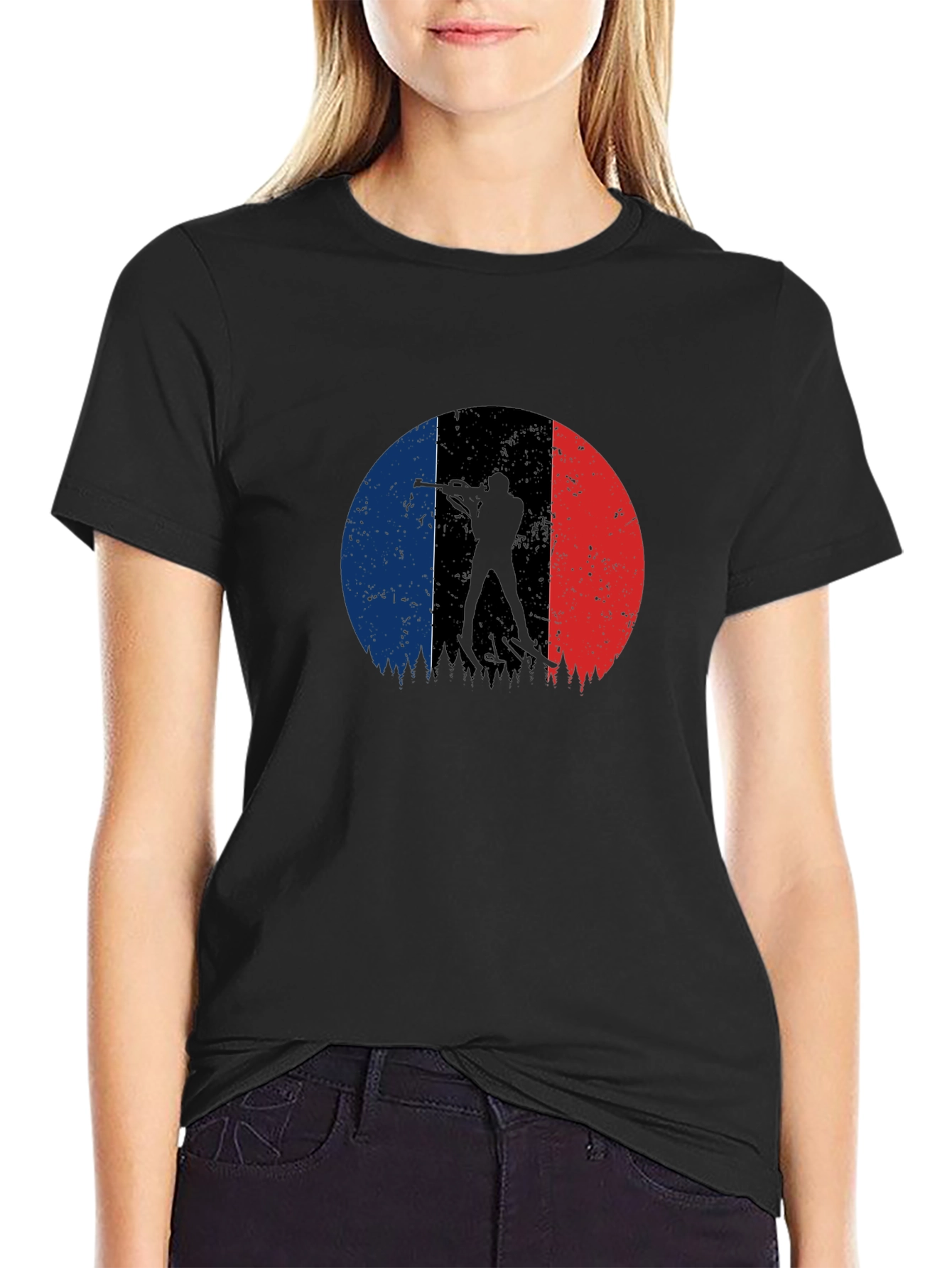 Biathlon Silhouette French Flag Graphic Tee