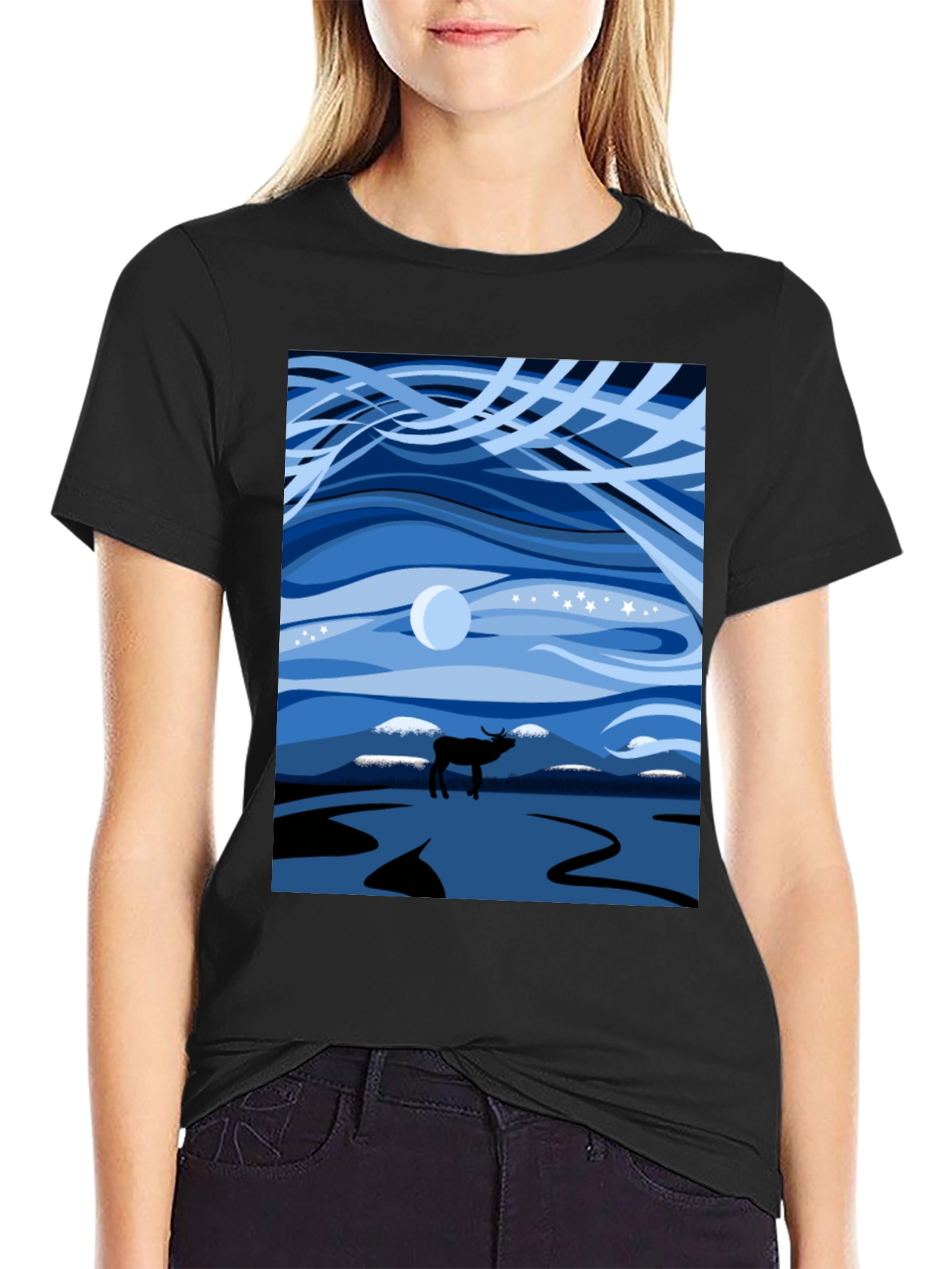 Night Sky Elk Graphic Tee - Stylish Unisex Design