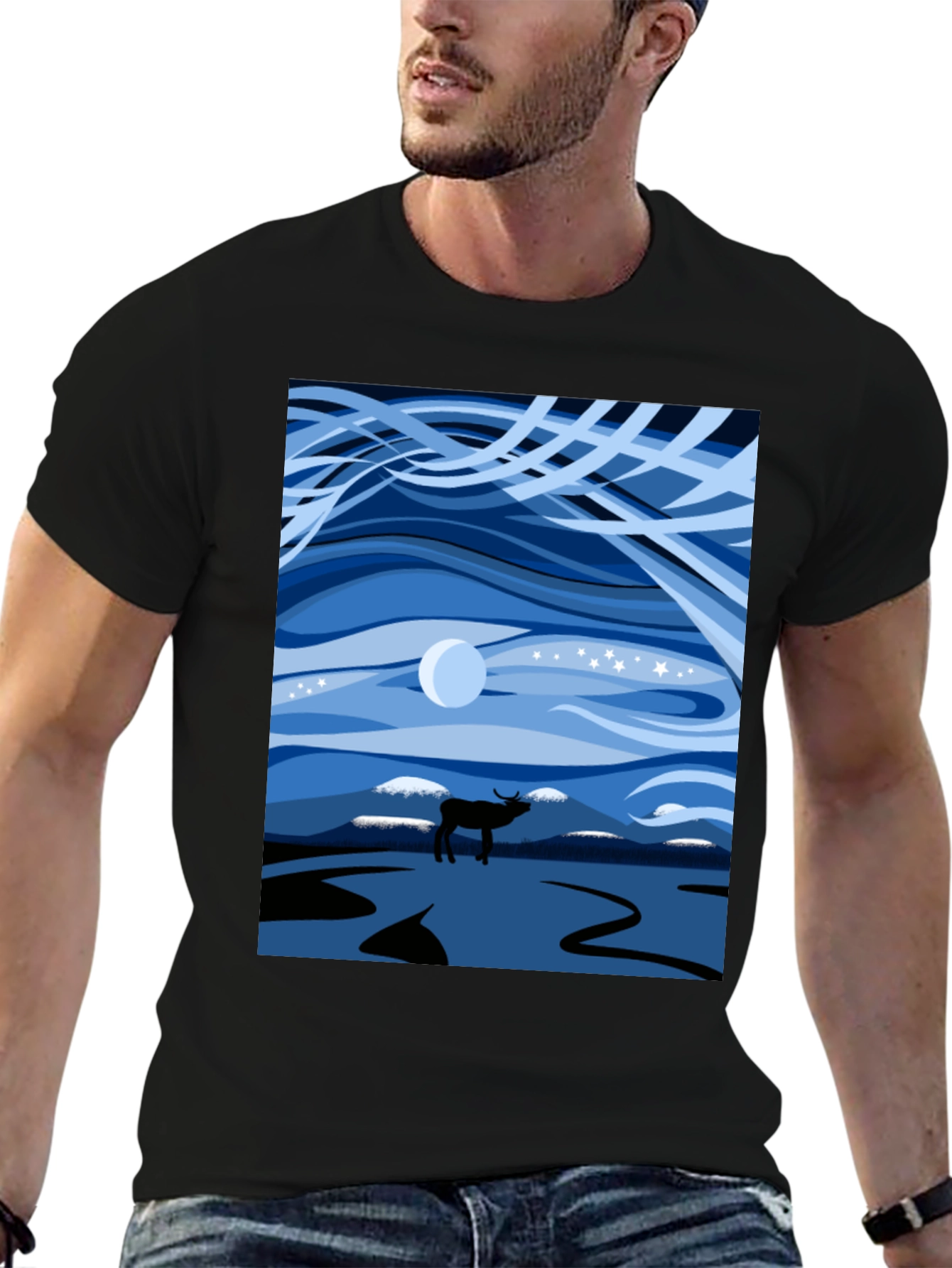 Night Sky Elk Graphic Tee - Stylish Unisex Design