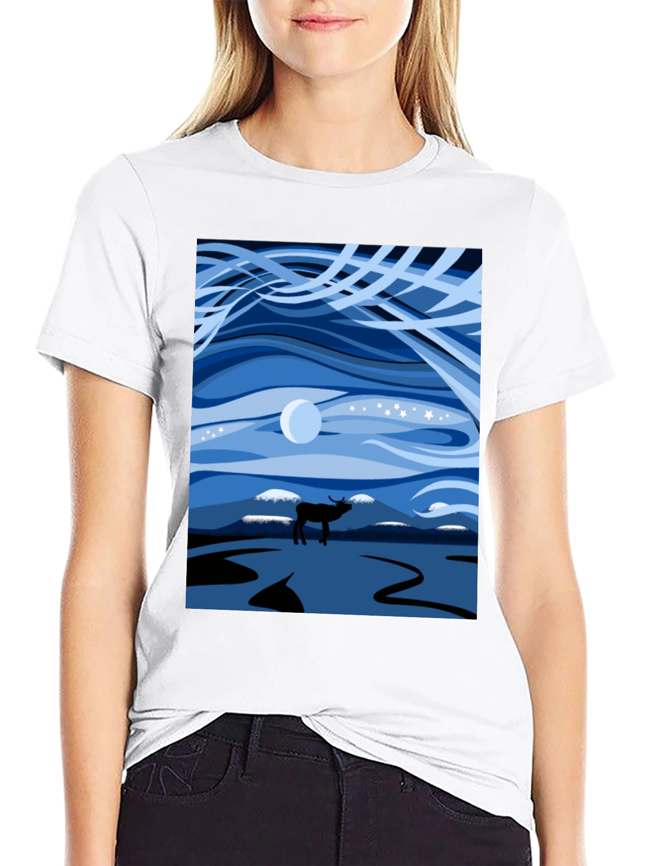 Night Sky Elk Graphic Tee - Stylish Unisex Design