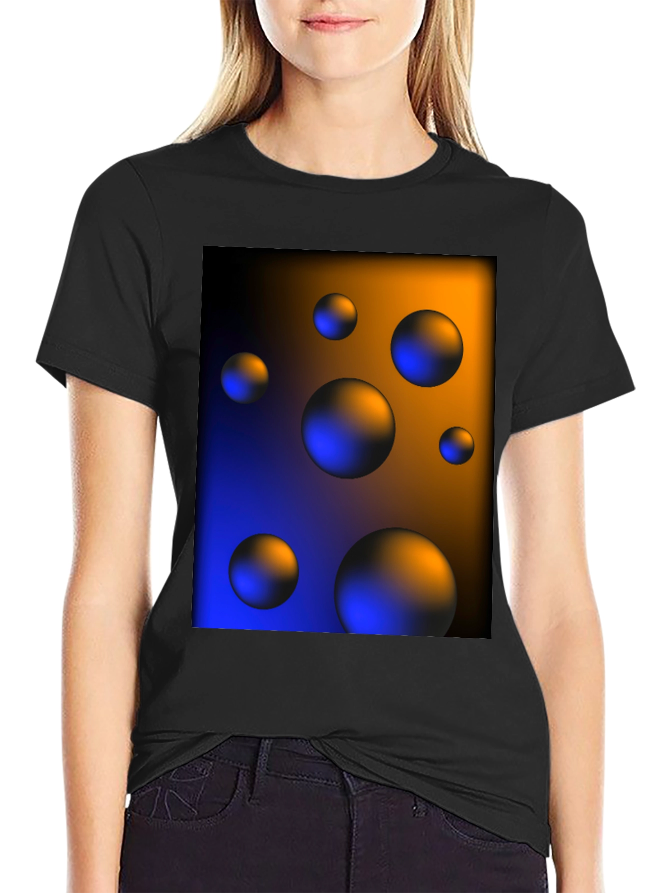 Abstract Sphere Print Black T-Shirt