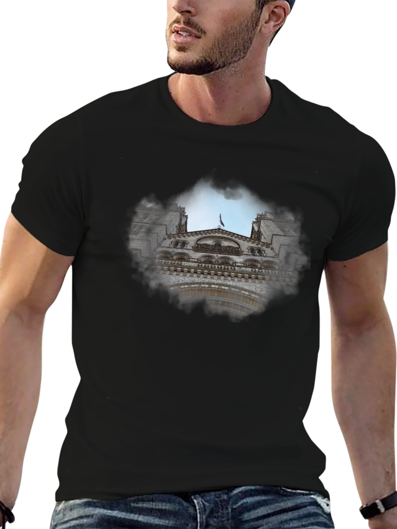 Black Tee with Cityscape Graphic