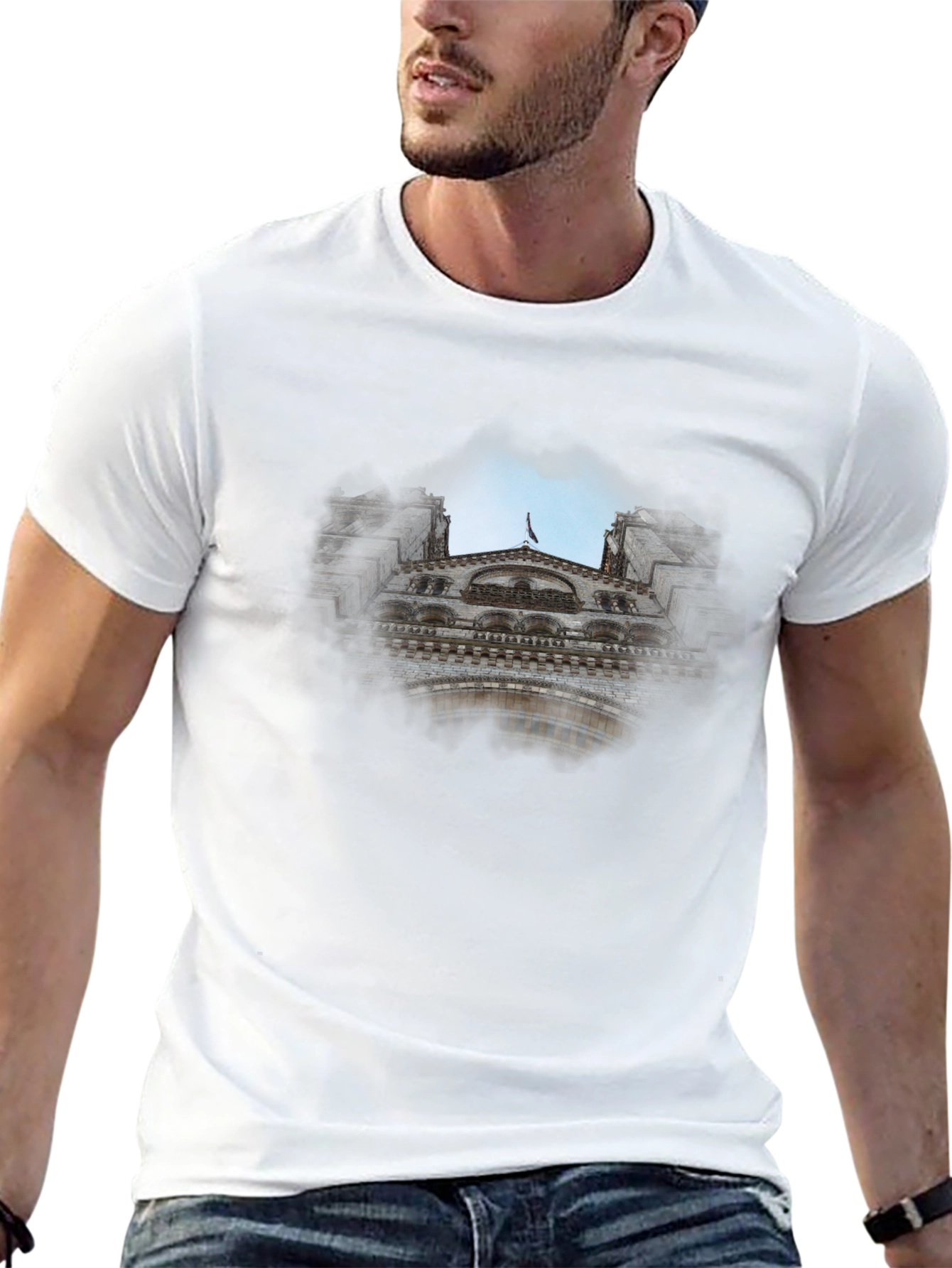Black Tee with Cityscape Graphic