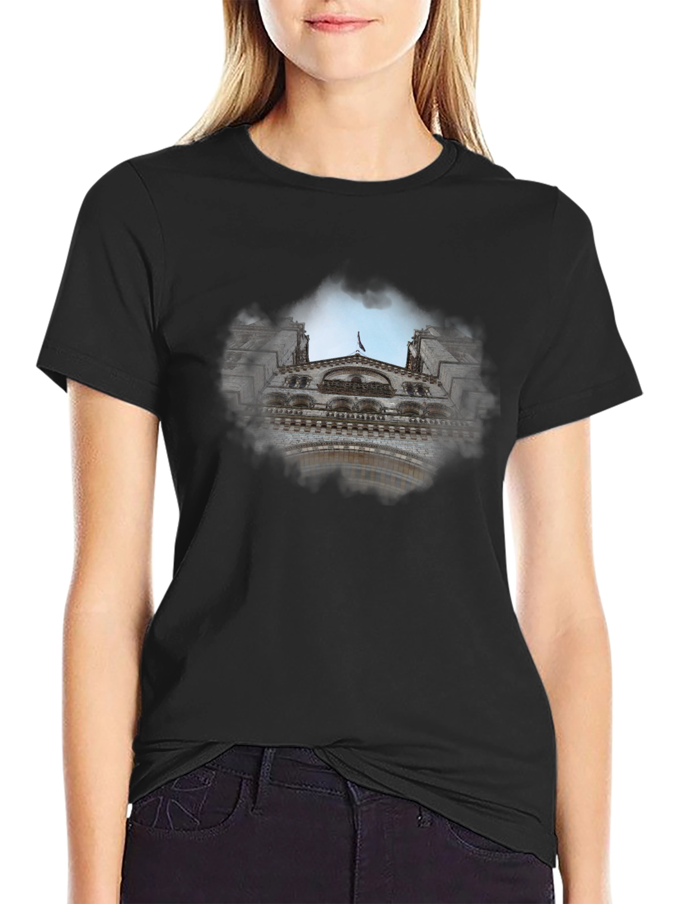 Black Tee with Cityscape Graphic