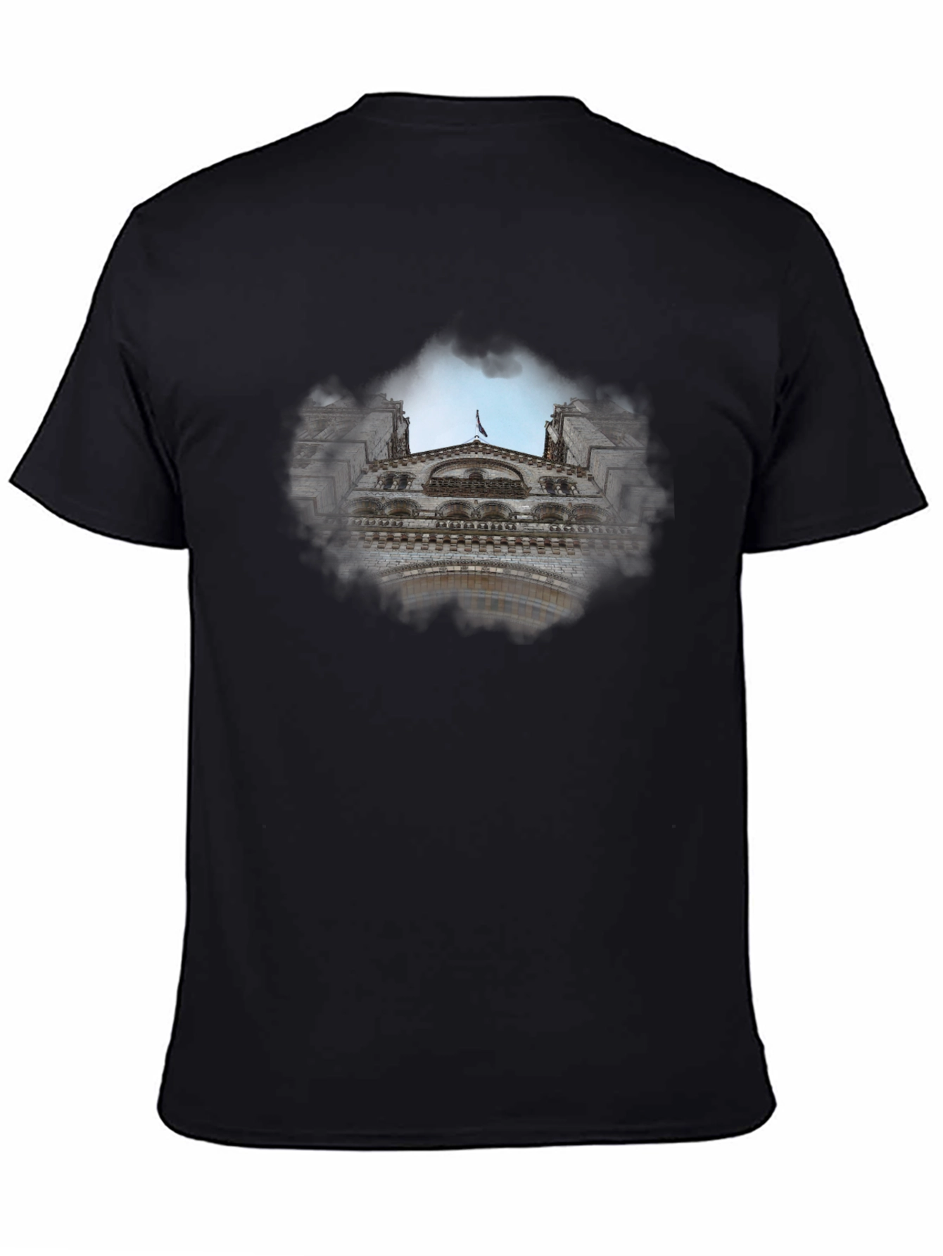 Black Tee with Cityscape Graphic