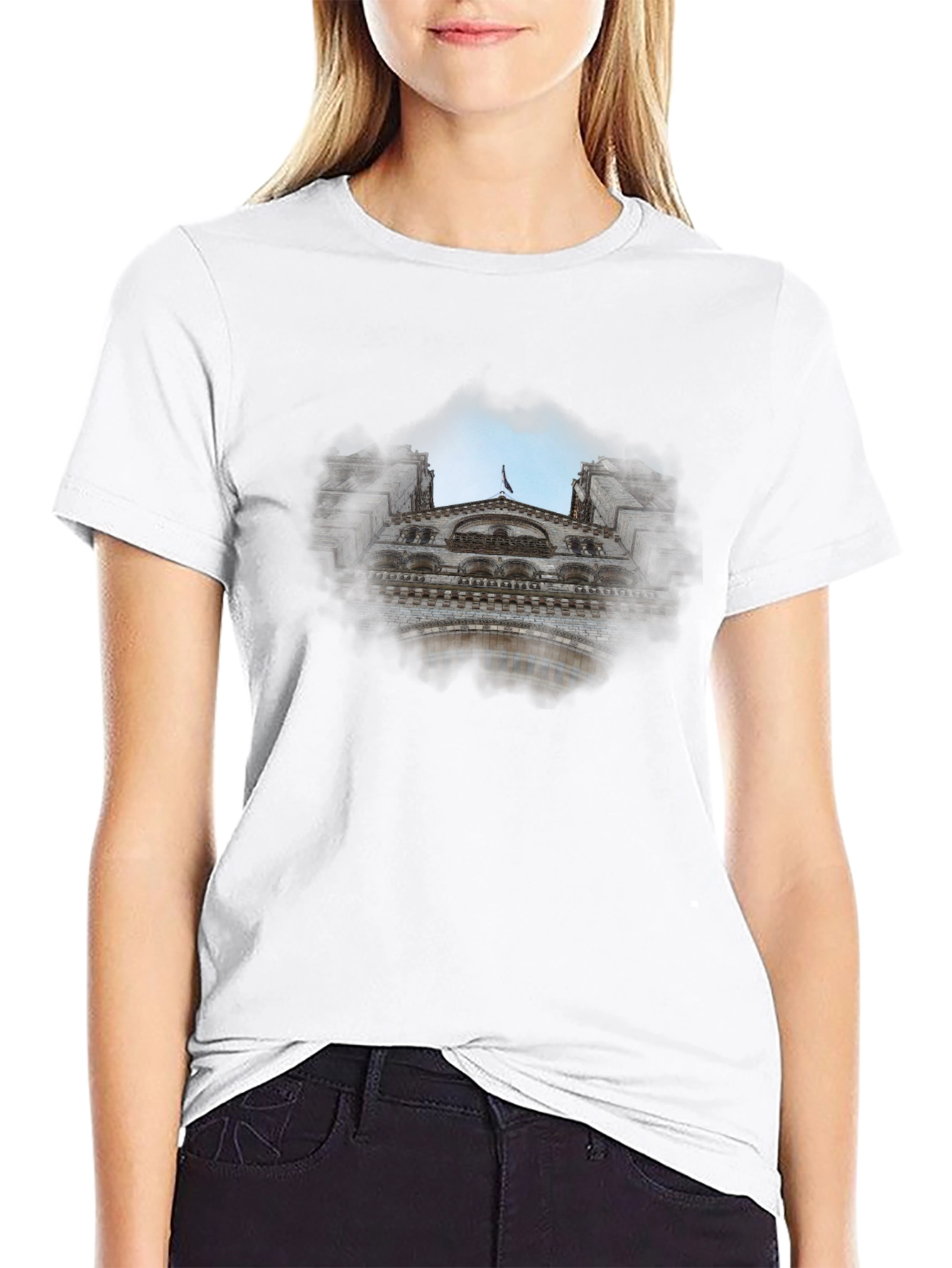 Black Tee with Cityscape Graphic