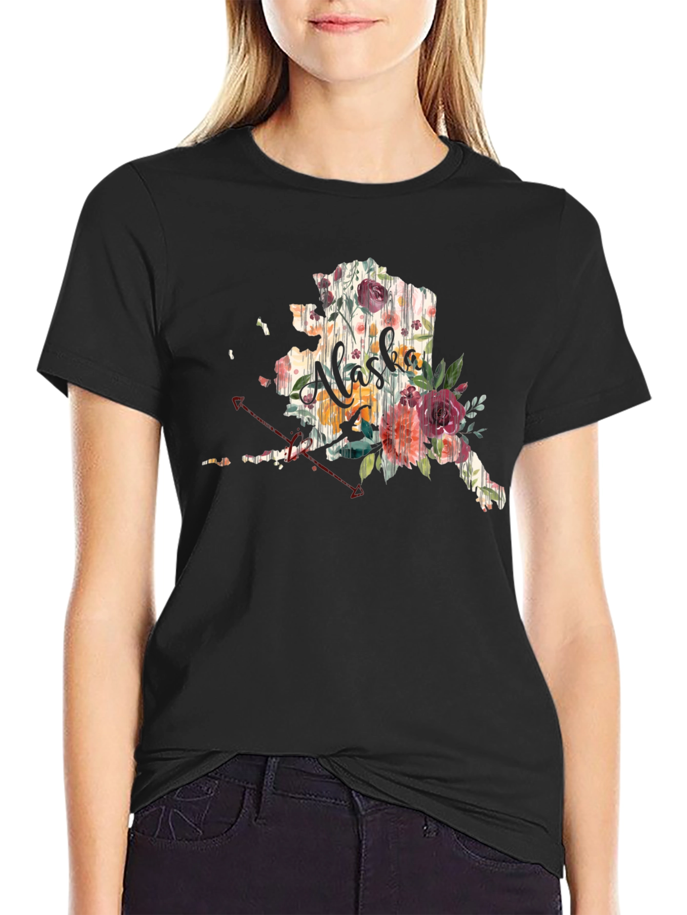 Floral Alaska Graphic Tee - Unisex Black T-Shirt