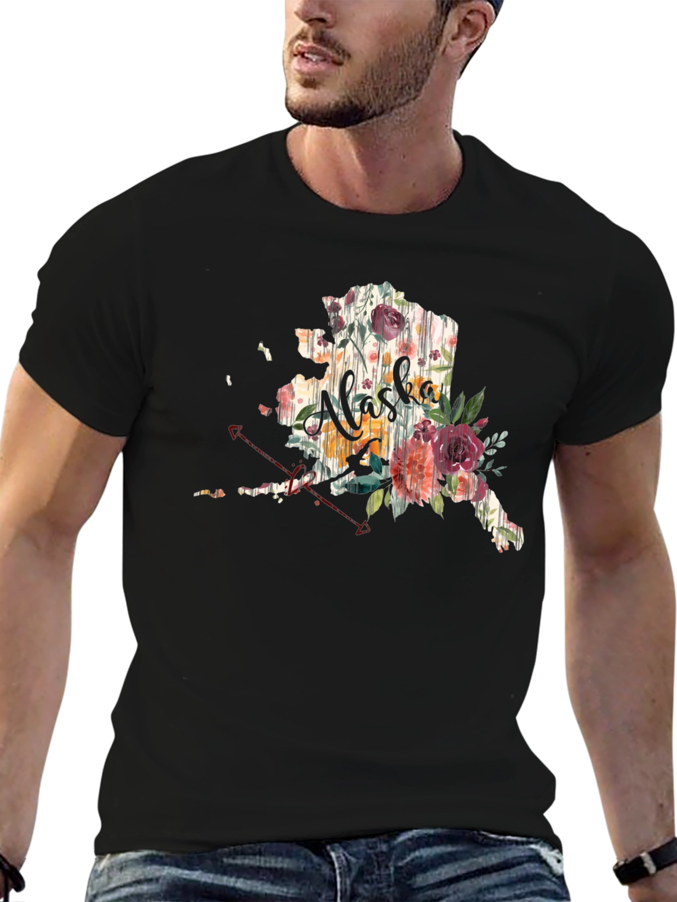 Floral Alaska Graphic Tee - Unisex Black T-Shirt