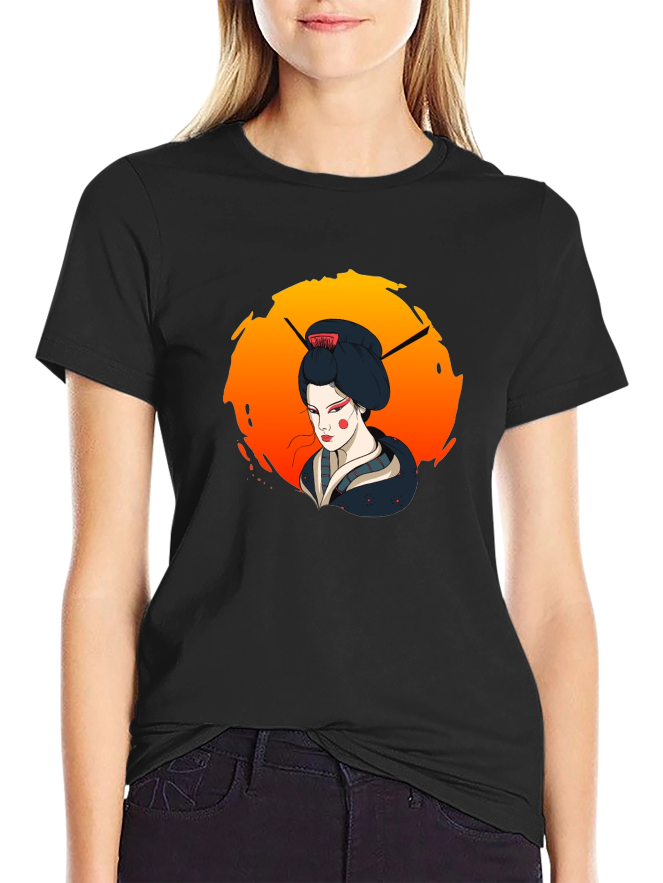 Geisha Graphic Tee - Stylish Unisex Black T-Shirt