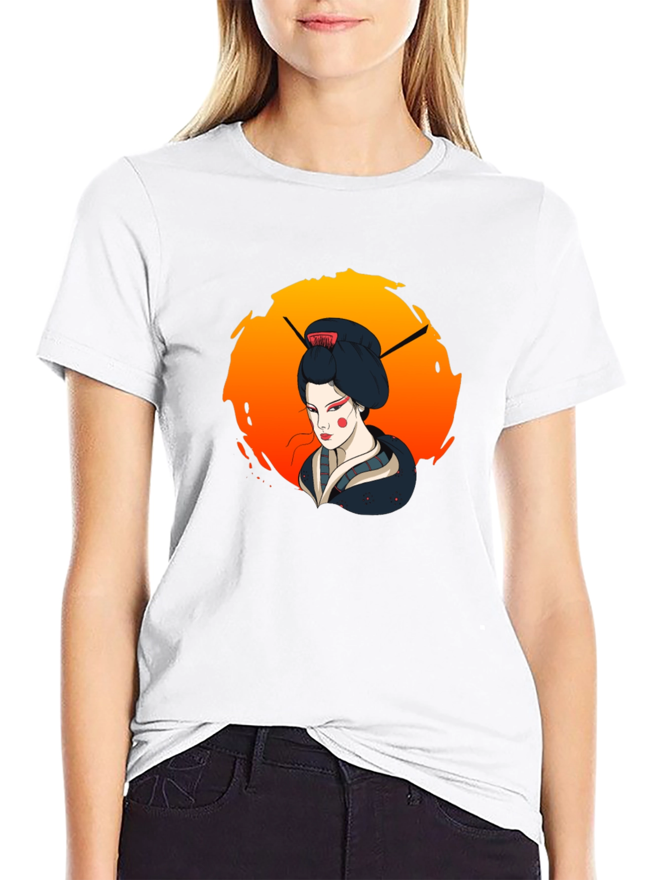Geisha Graphic Tee - Stylish Unisex Black T-Shirt