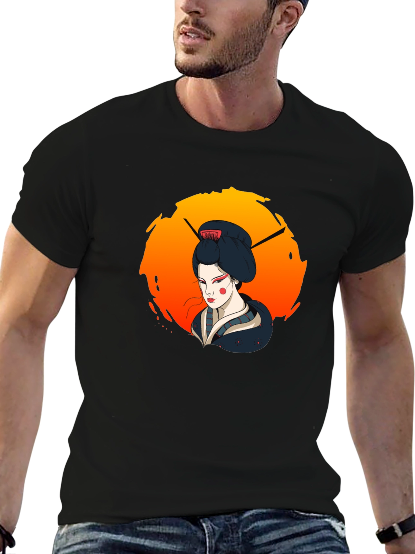 Geisha Graphic Tee - Stylish Unisex Black T-Shirt