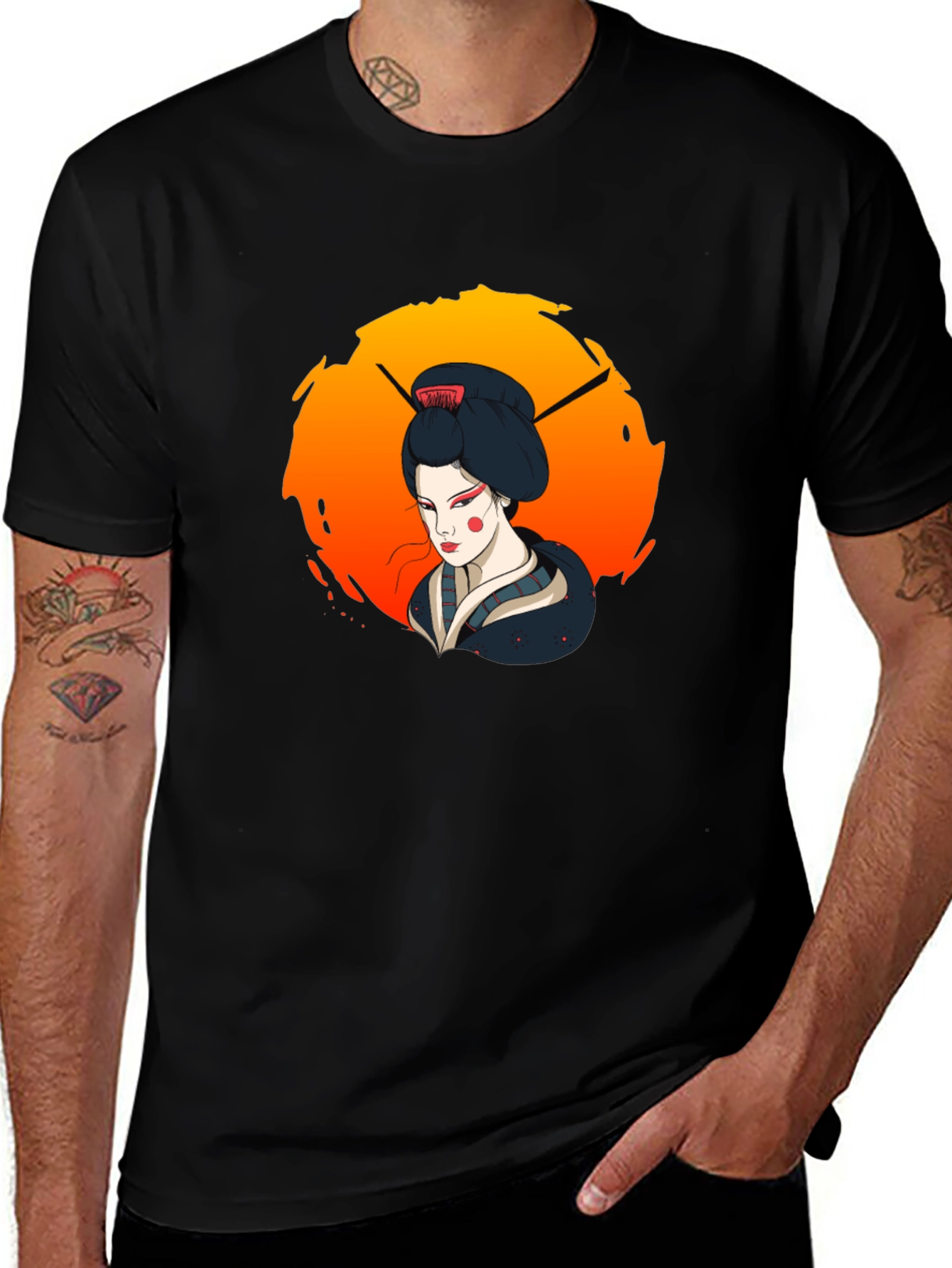 Geisha Graphic Tee - Stylish Unisex Black T-Shirt