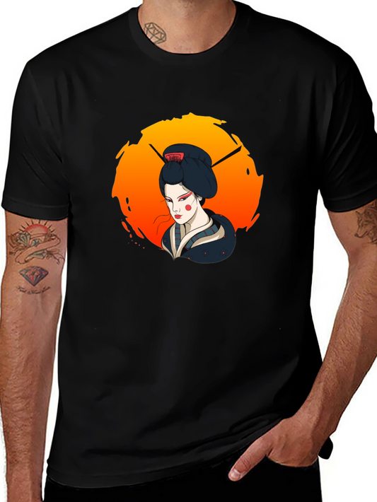 Geisha Graphic Tee - Stylish Unisex Black T-Shirt