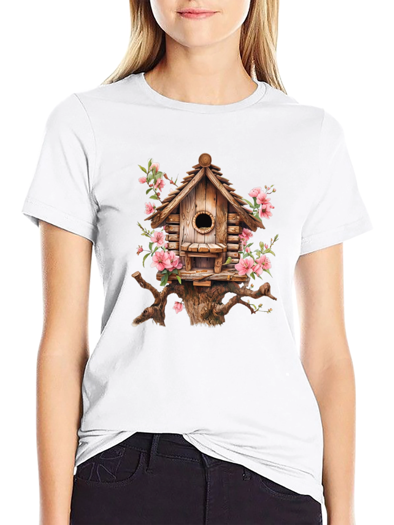 Floral Birdhouse Graphic Tee - Nature Lovers Shirt