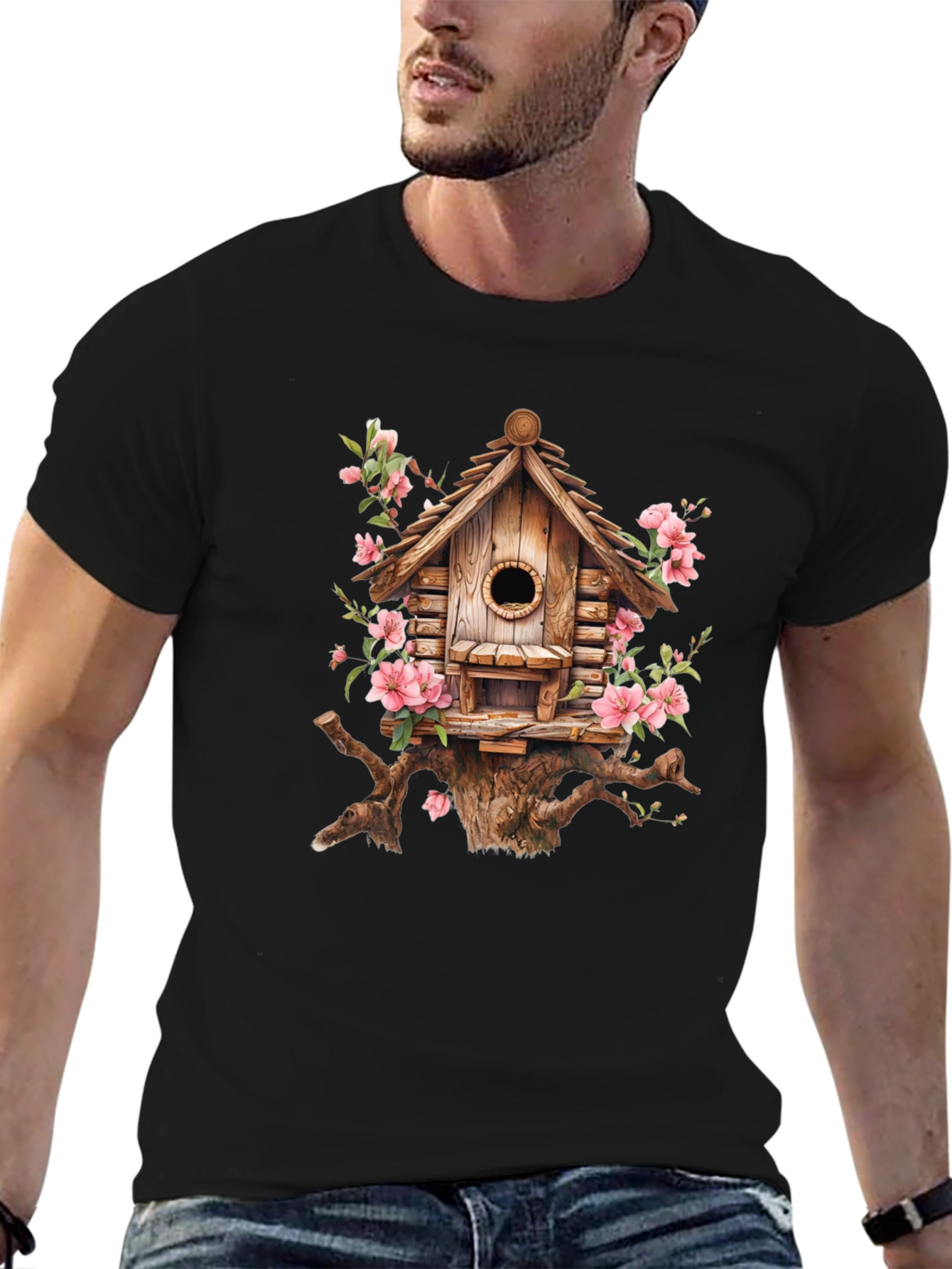 Floral Birdhouse Graphic Tee - Nature Lovers Shirt