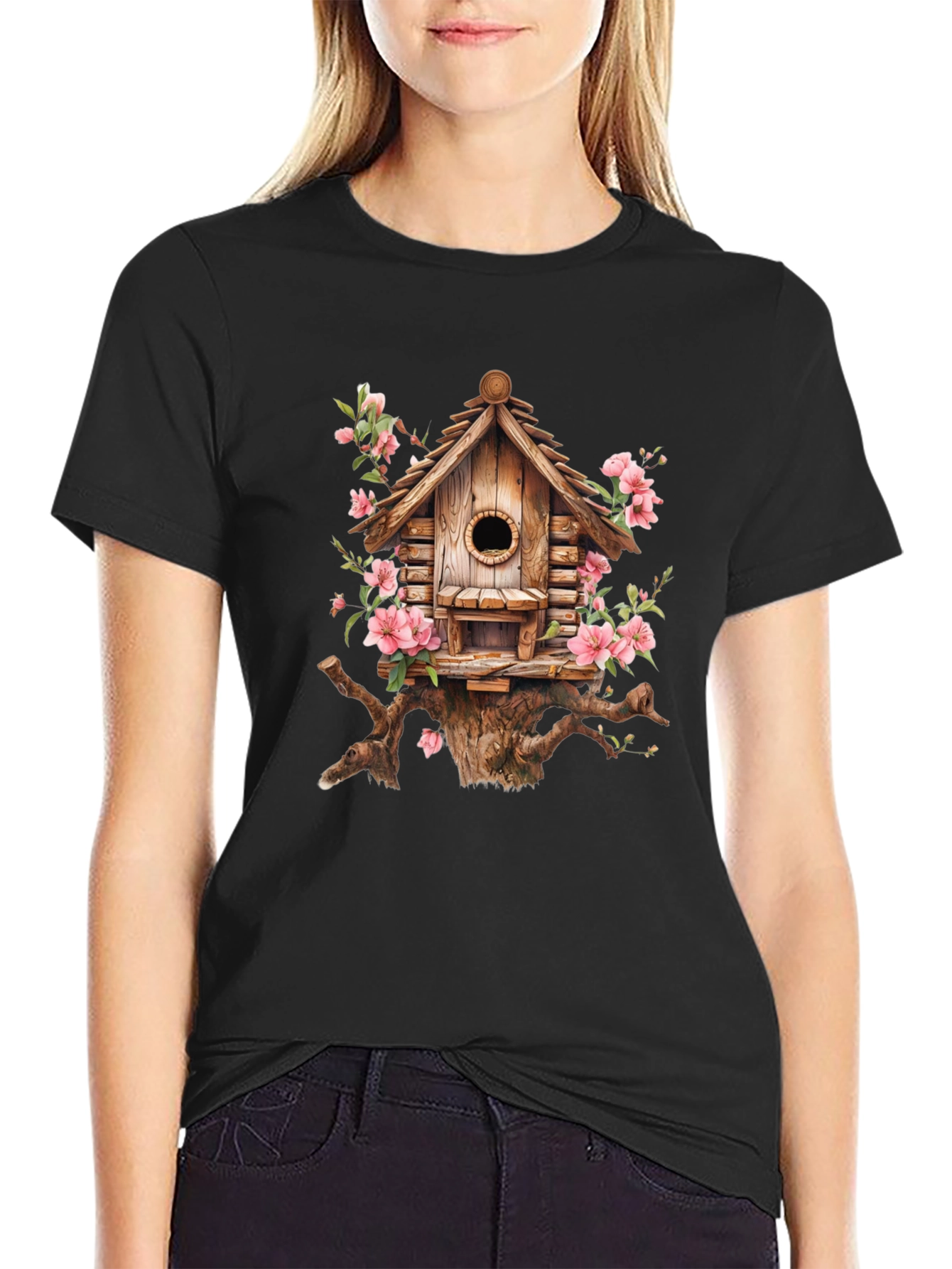 Floral Birdhouse Graphic Tee - Nature Lovers Shirt