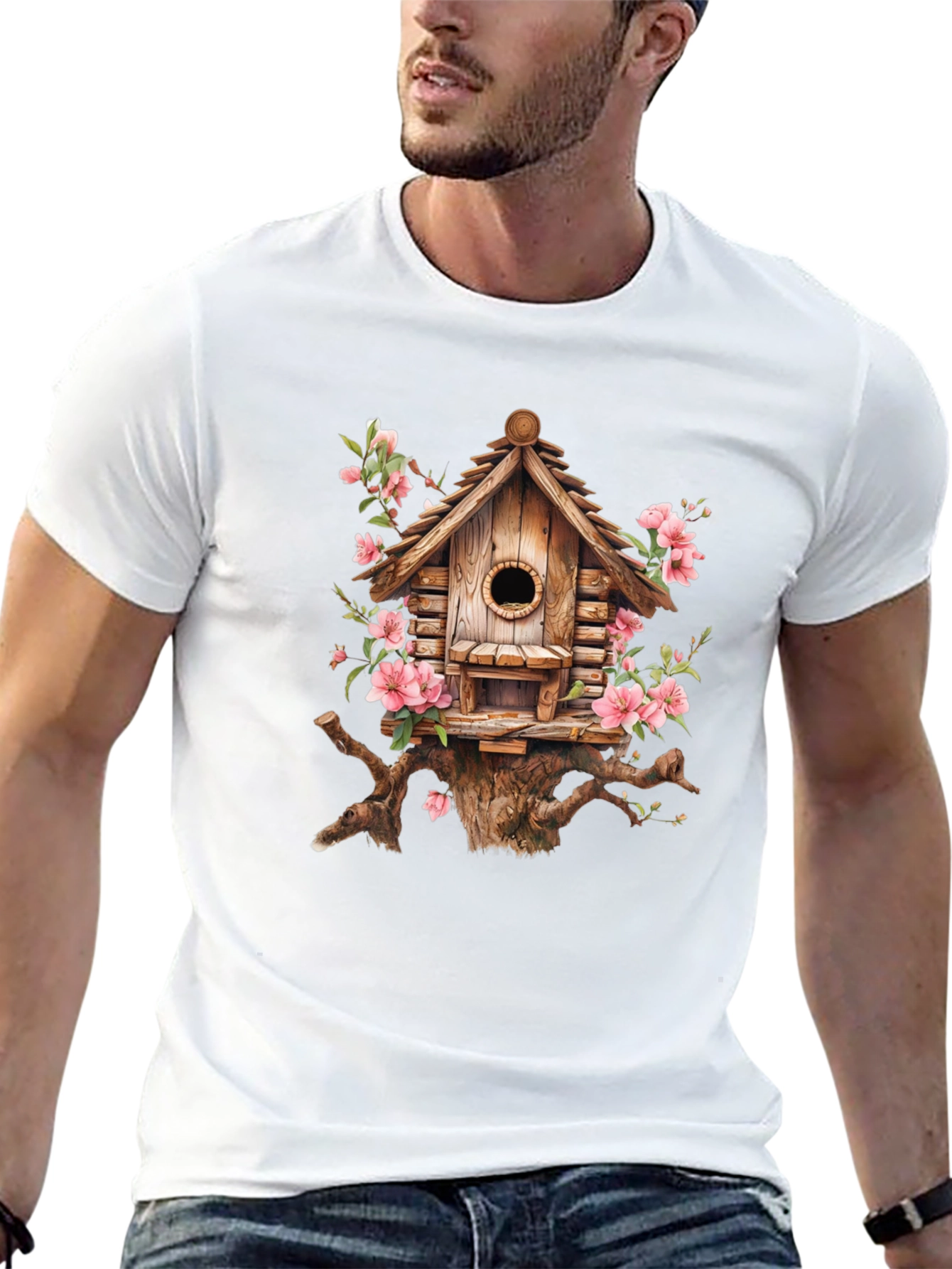 Floral Birdhouse Graphic Tee - Nature Lovers Shirt