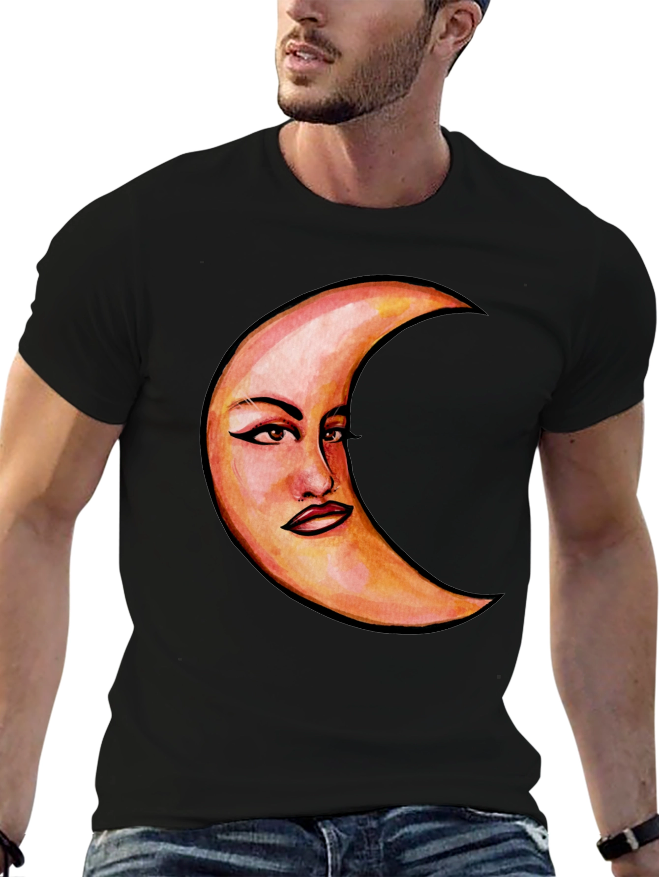 Crescent Moon Face Graphic T-Shirt - Unique Design