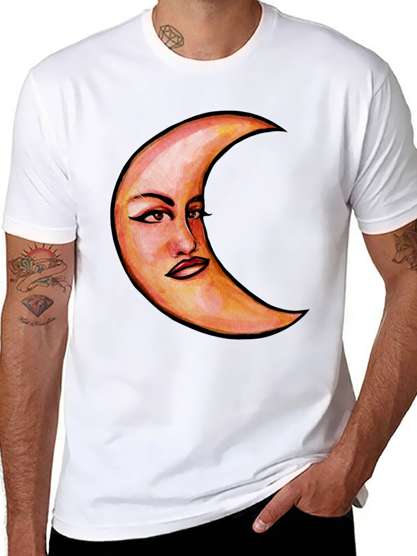 Crescent Moon Face Graphic T-Shirt - Unique Design
