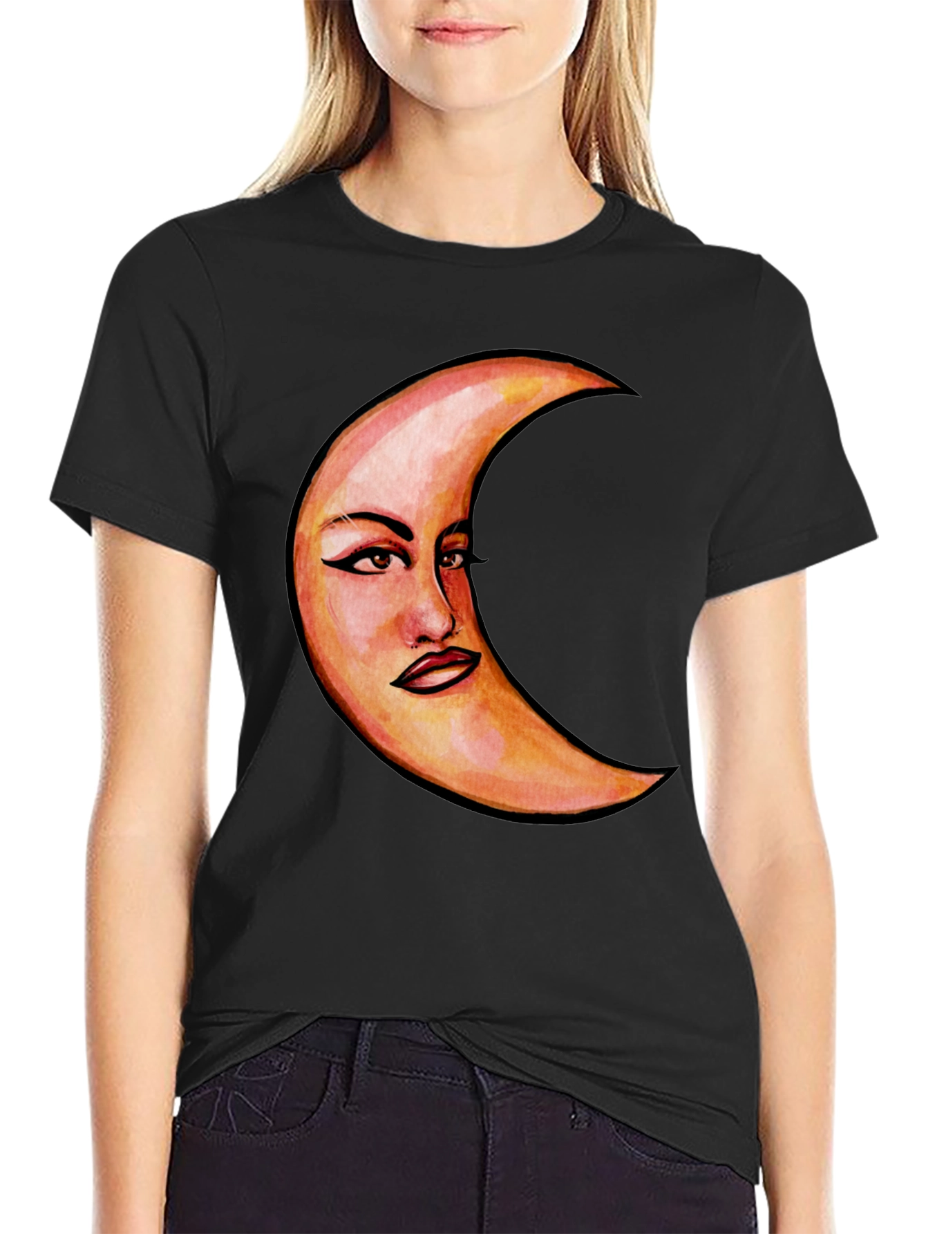 Crescent Moon Face Graphic T-Shirt - Unique Design
