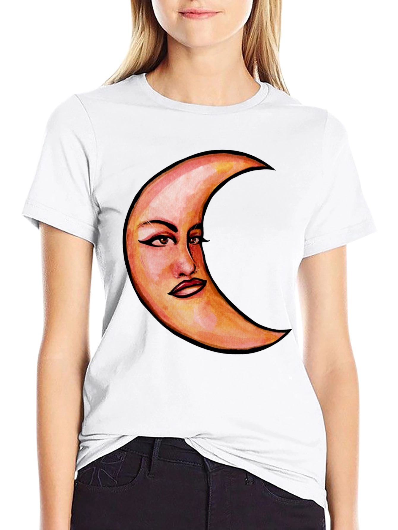Crescent Moon Face Graphic T-Shirt - Unique Design