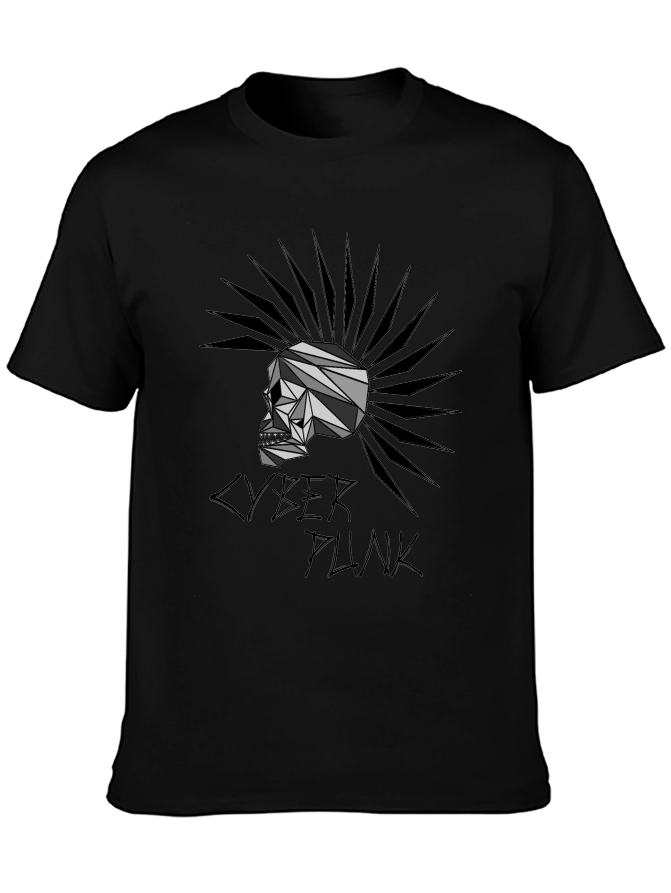 Cyberpunk Skull Graphic T-Shirt - Black