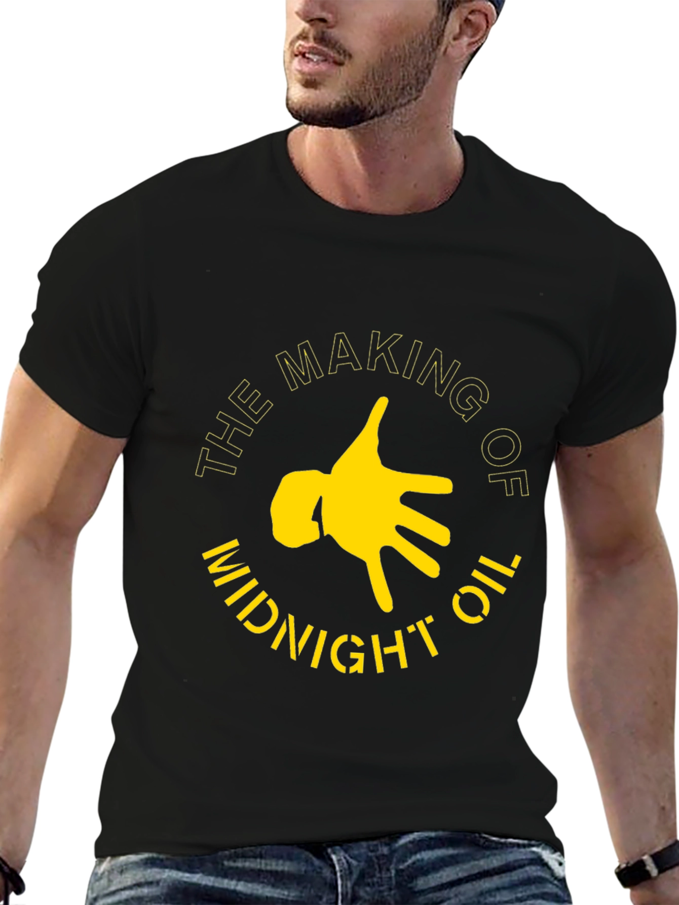 Midnight Oil Graphic Tee - Black Cotton T-Shirt