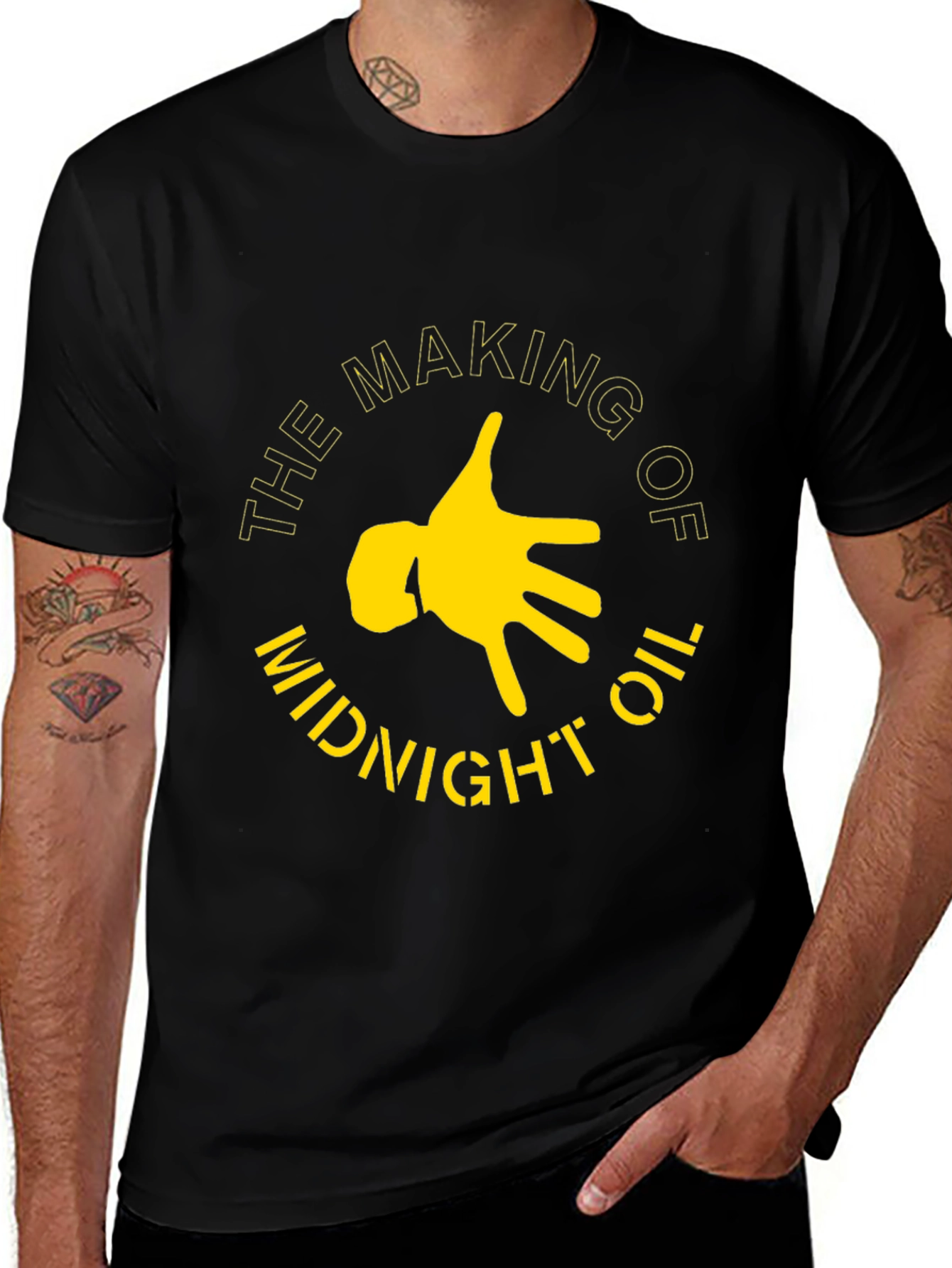 Midnight Oil Graphic Tee - Black Cotton T-Shirt