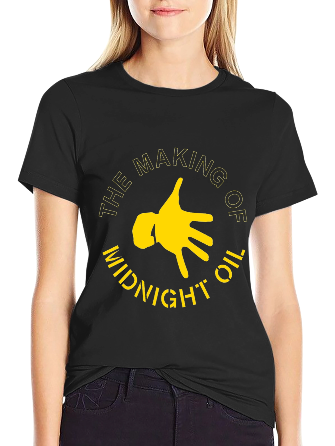 Midnight Oil Graphic Tee - Black Cotton T-Shirt