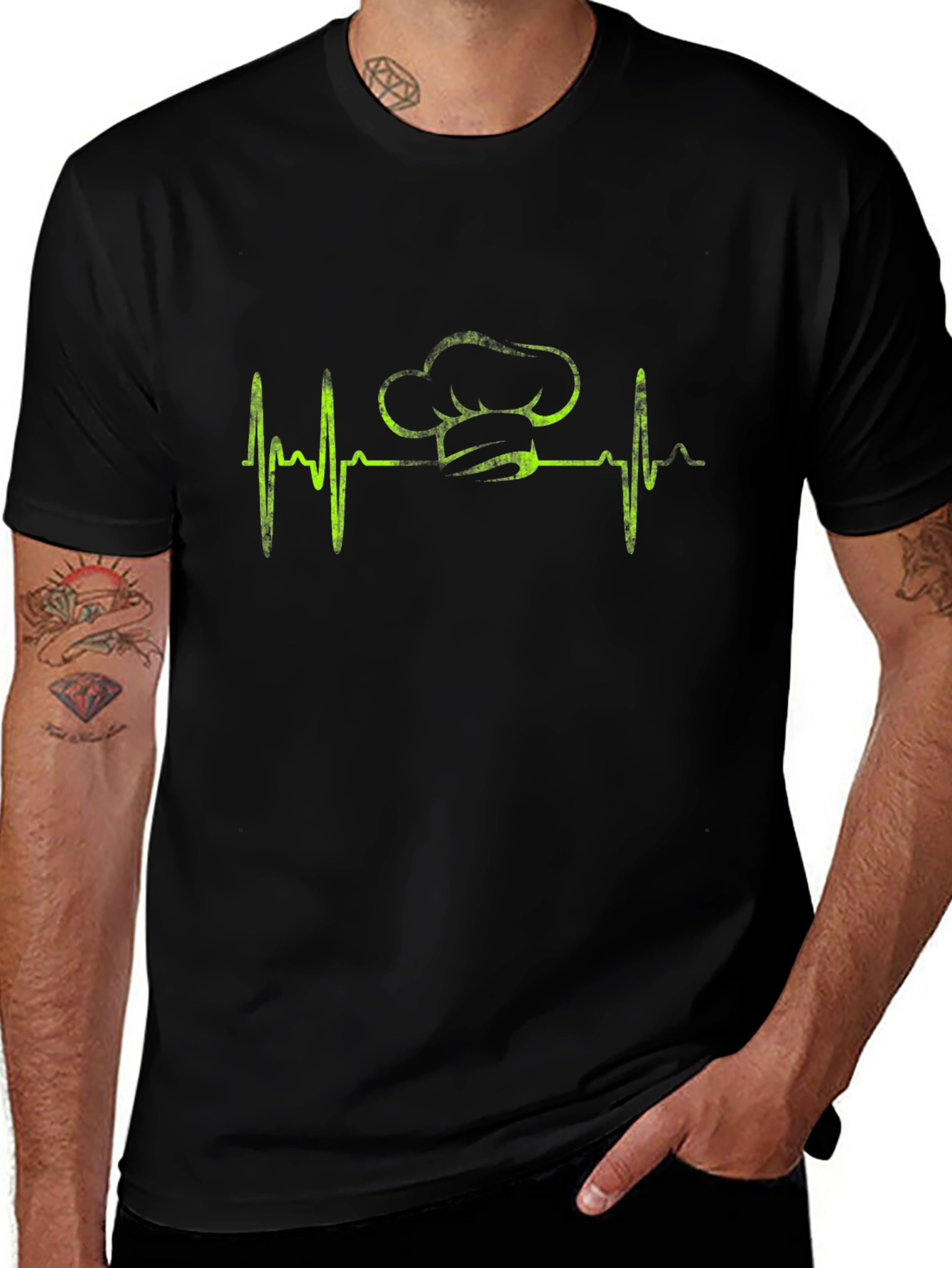 Chef Heartbeat T-Shirt - Black Cotton Cook Tee