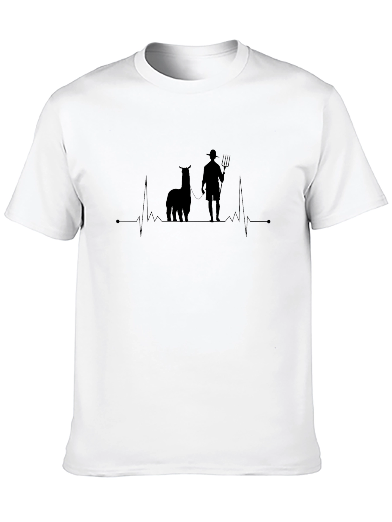 Alpaca Farmer Heartbeat T-Shirt - Black Cotton Tee