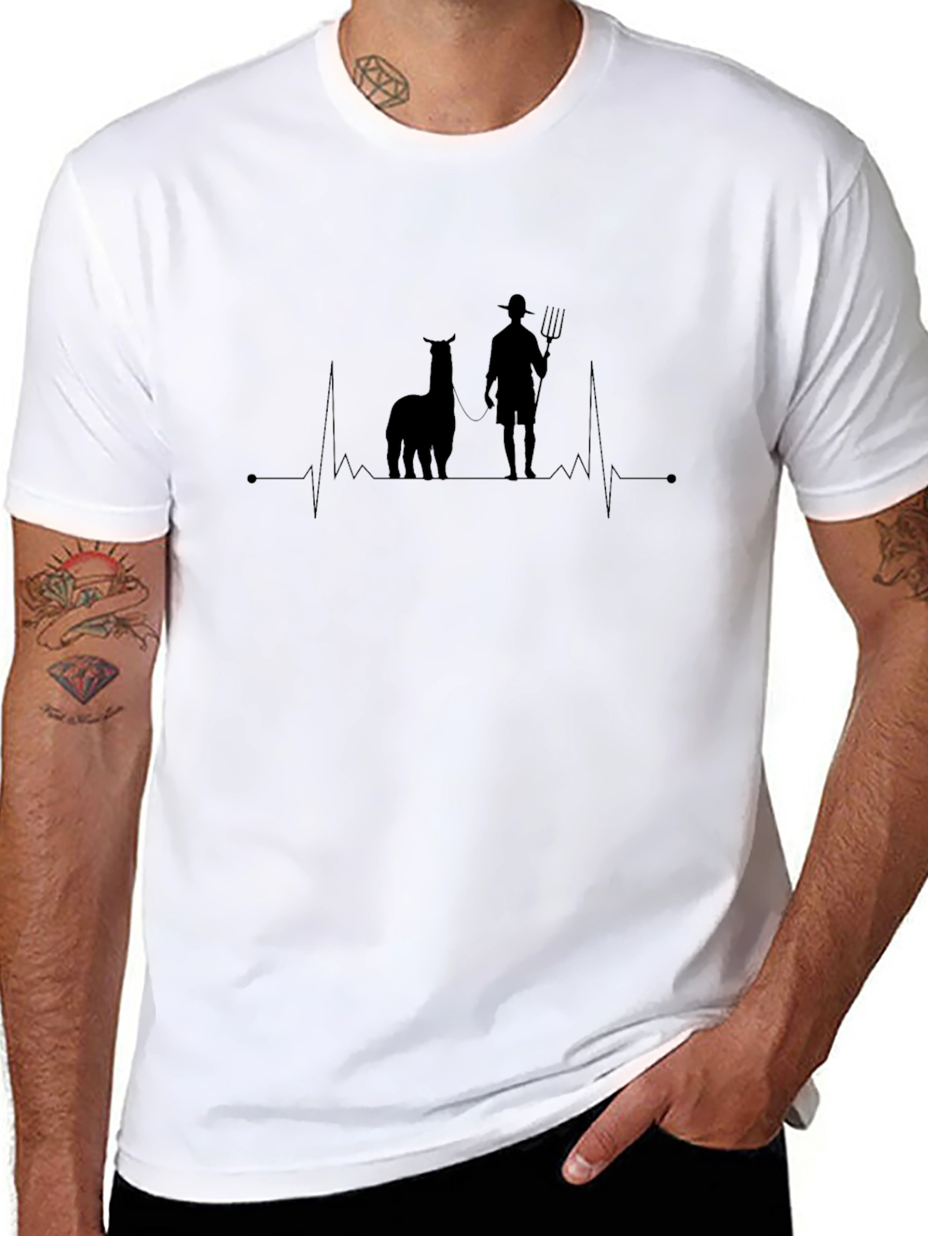 Alpaca Farmer Heartbeat T-Shirt - Black Cotton Tee