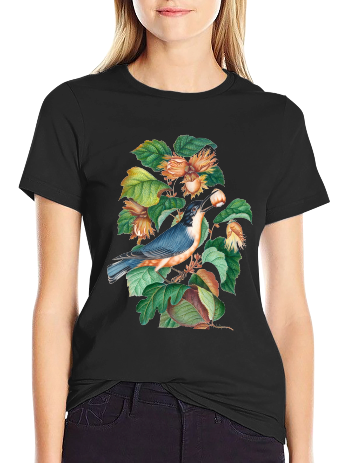 Bird & Hazelnut Branch Graphic Tee