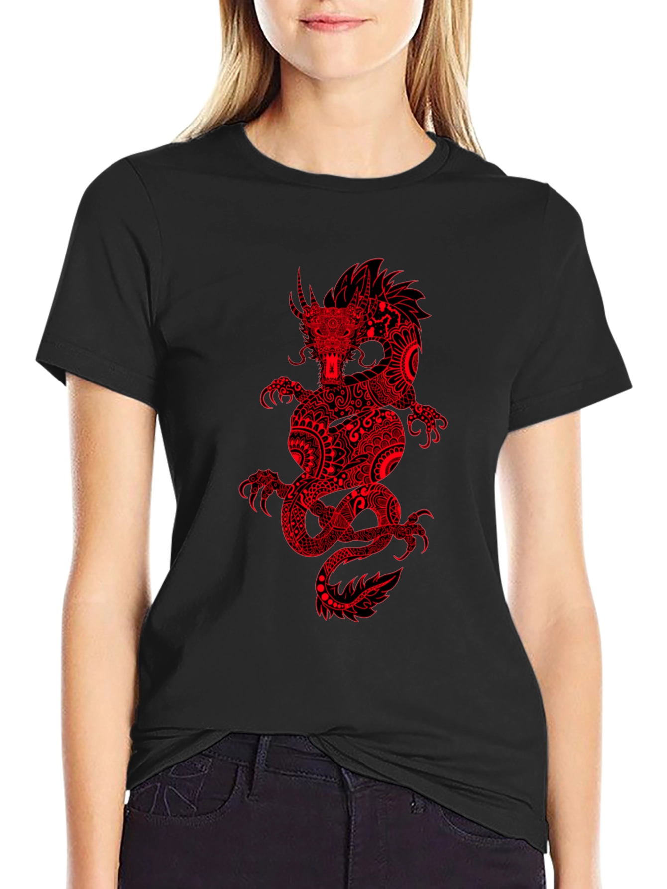 Dragon Graphic Tee - Black Cotton Blend T-Shirt