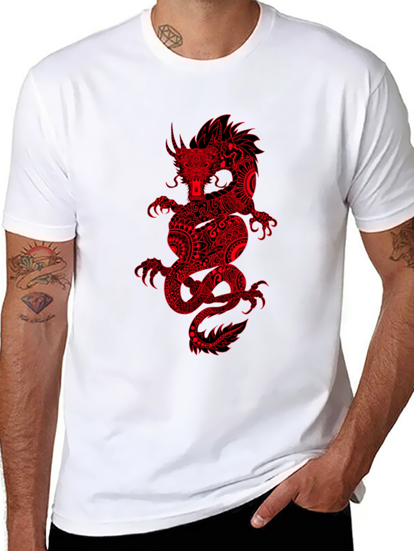 Dragon Graphic Tee - Black Cotton Blend T-Shirt