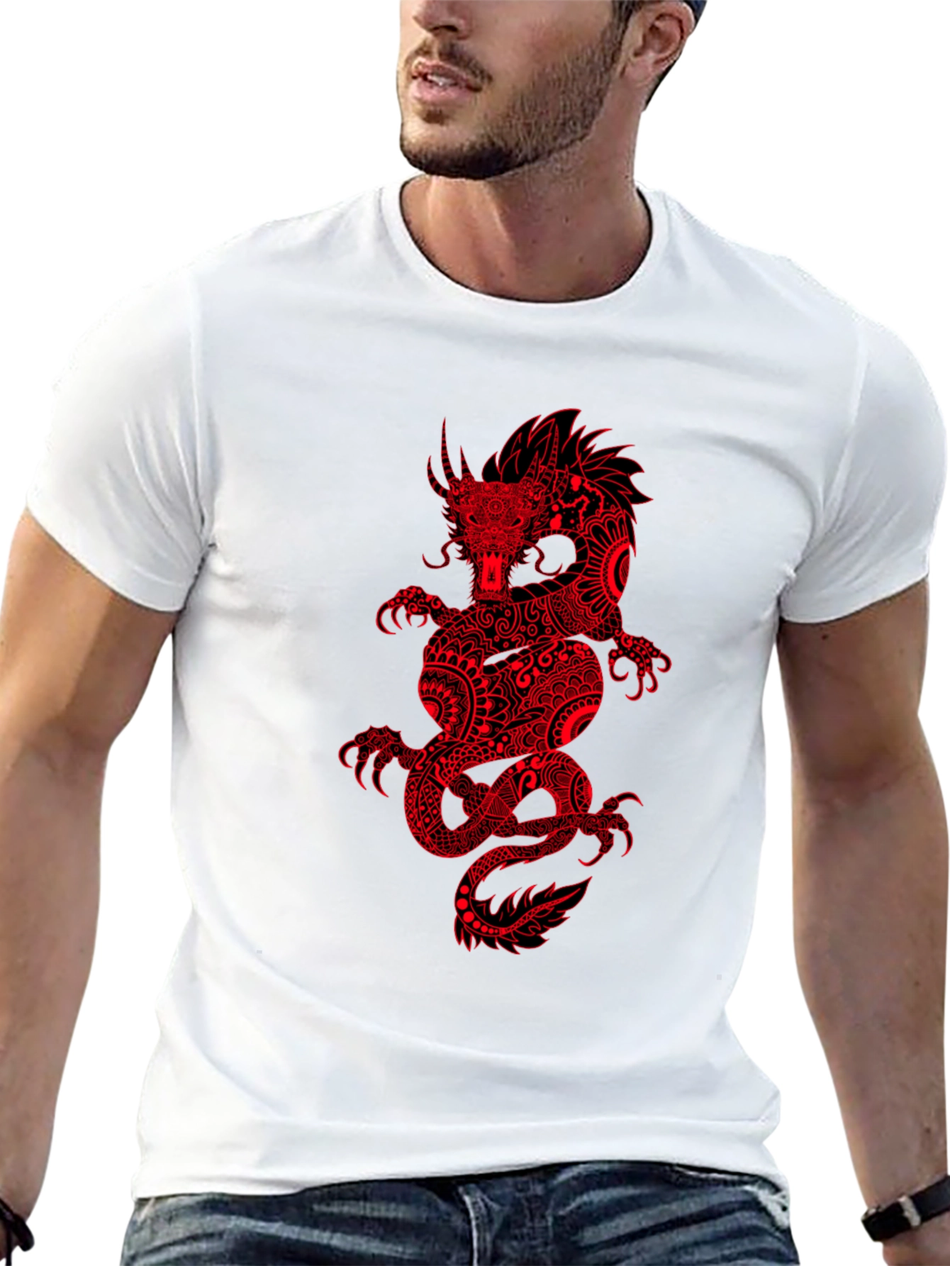 Dragon Graphic Tee - Black Cotton Blend T-Shirt