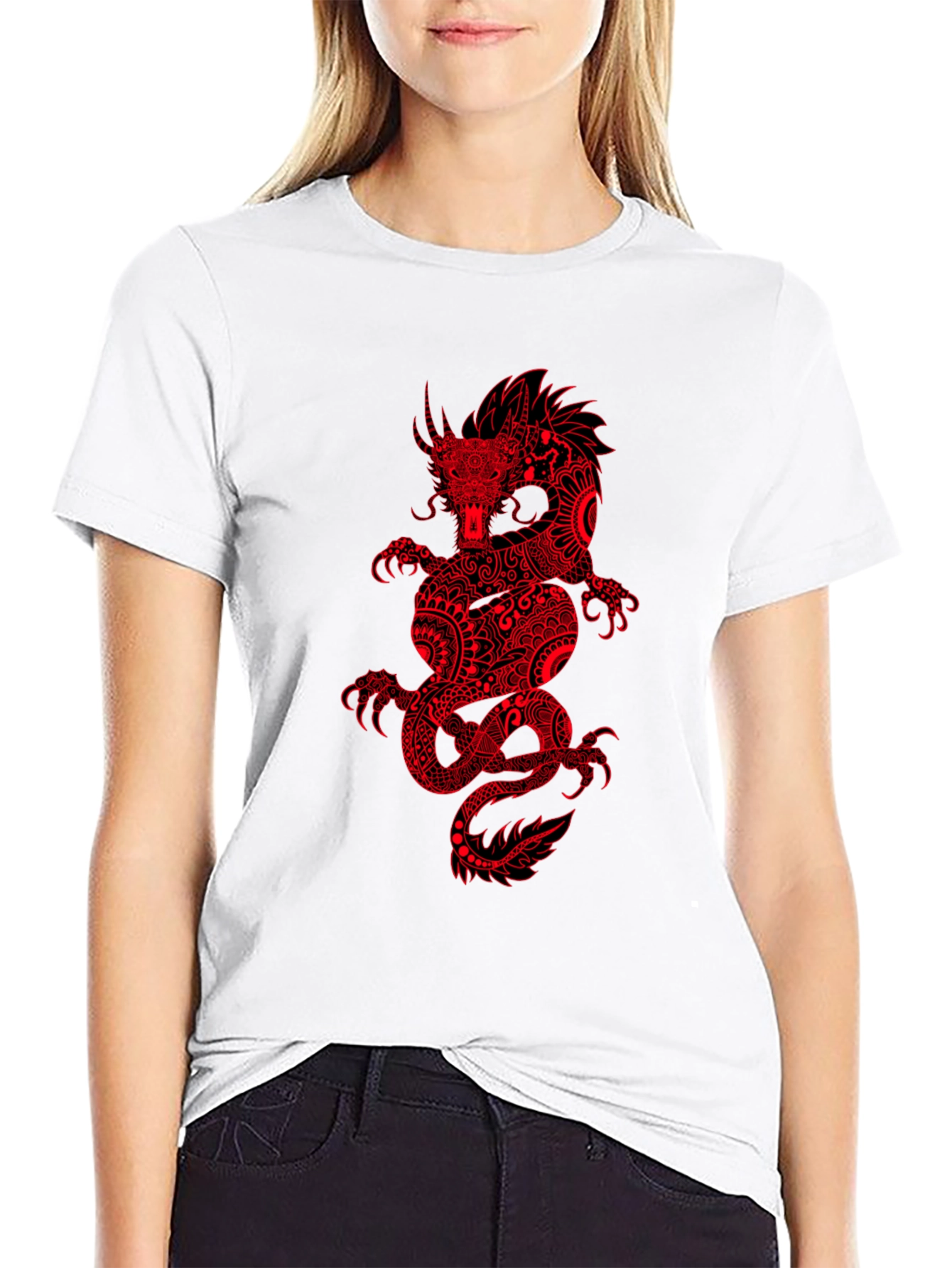 Dragon Graphic Tee - Black Cotton Blend T-Shirt