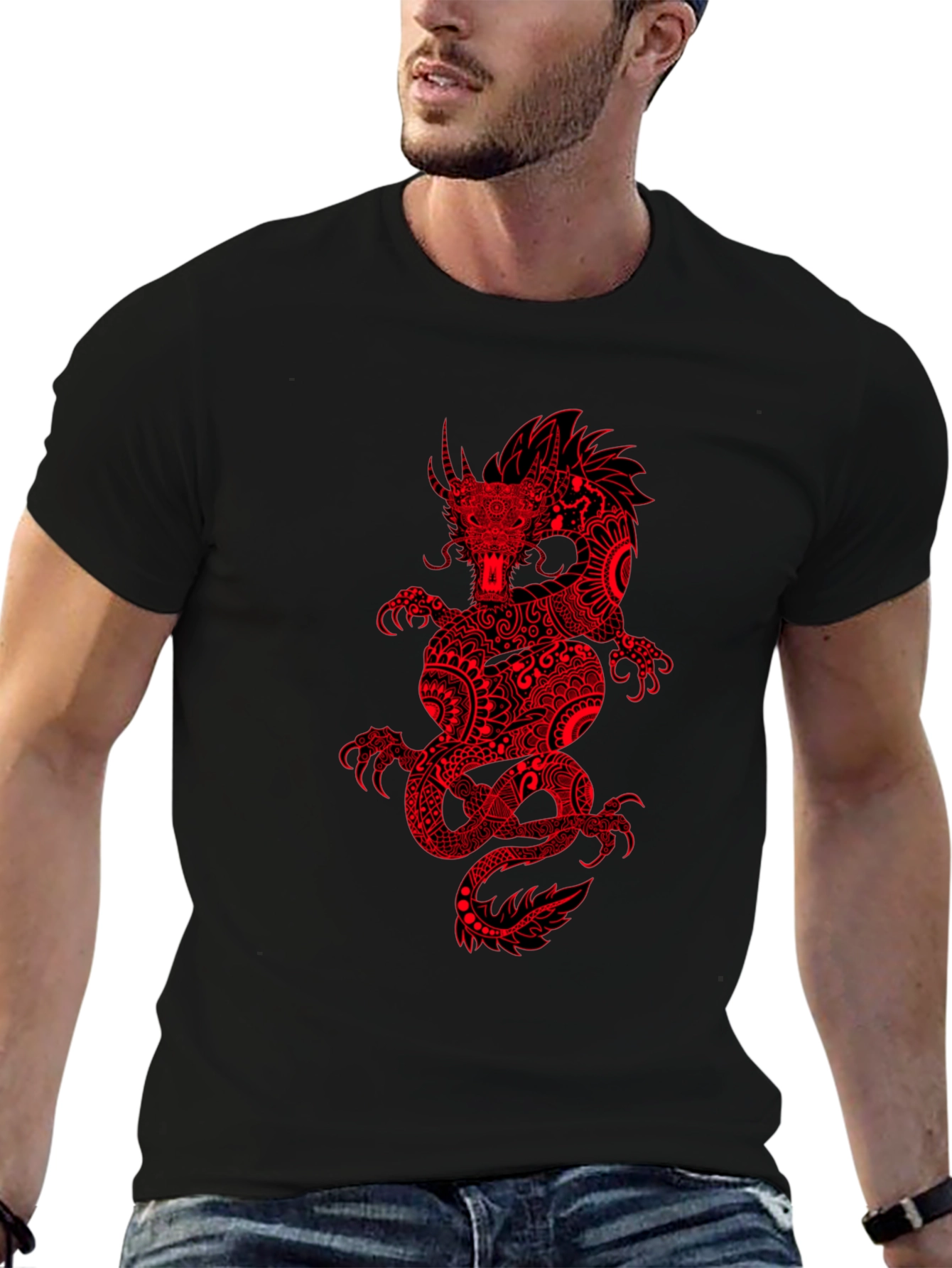 Dragon Graphic Tee - Black Cotton Blend T-Shirt