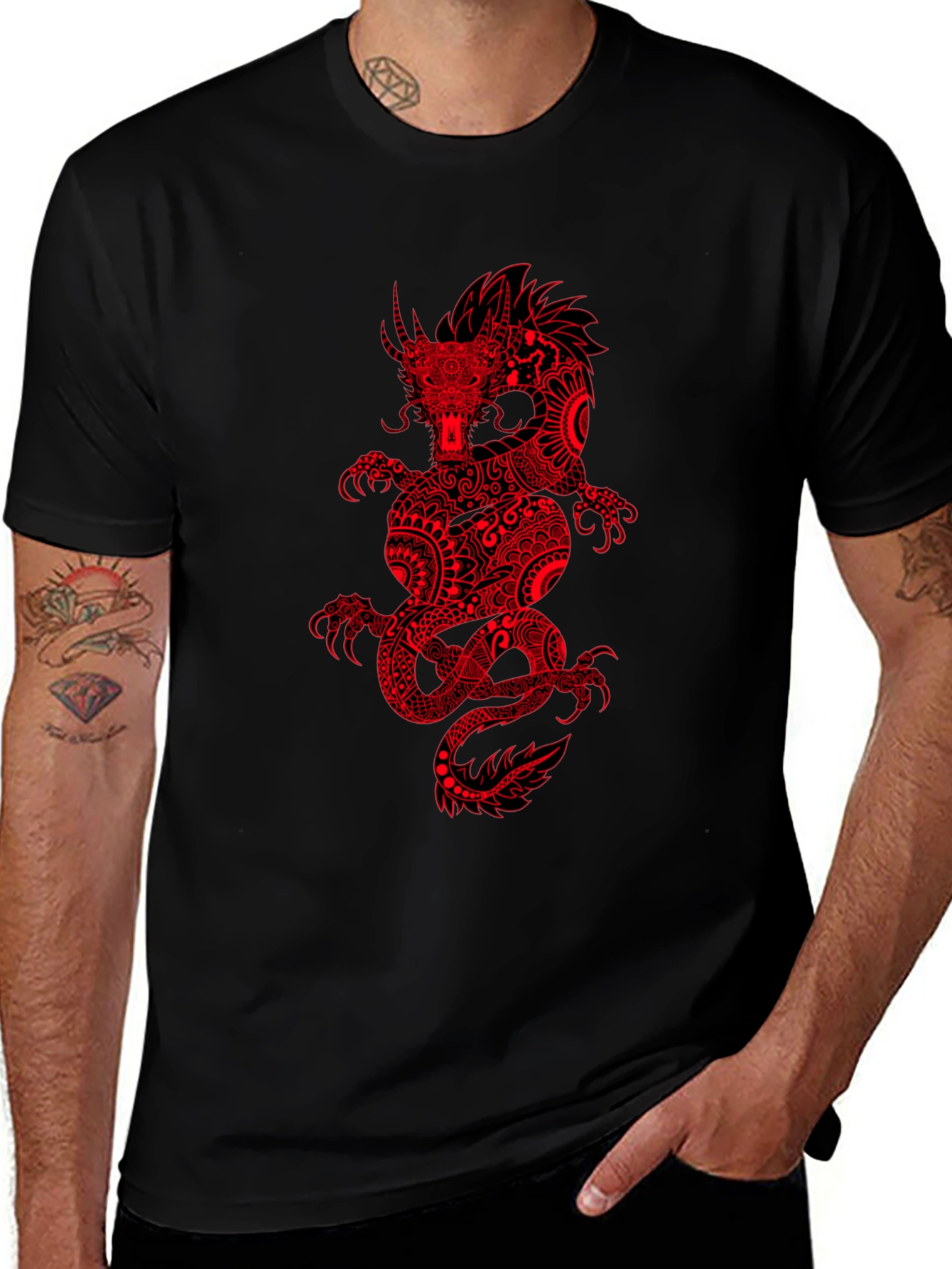 Dragon Graphic Tee - Black Cotton Blend T-Shirt