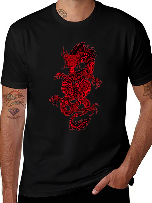 Dragon Graphic Tee - Black Cotton Blend T-Shirt