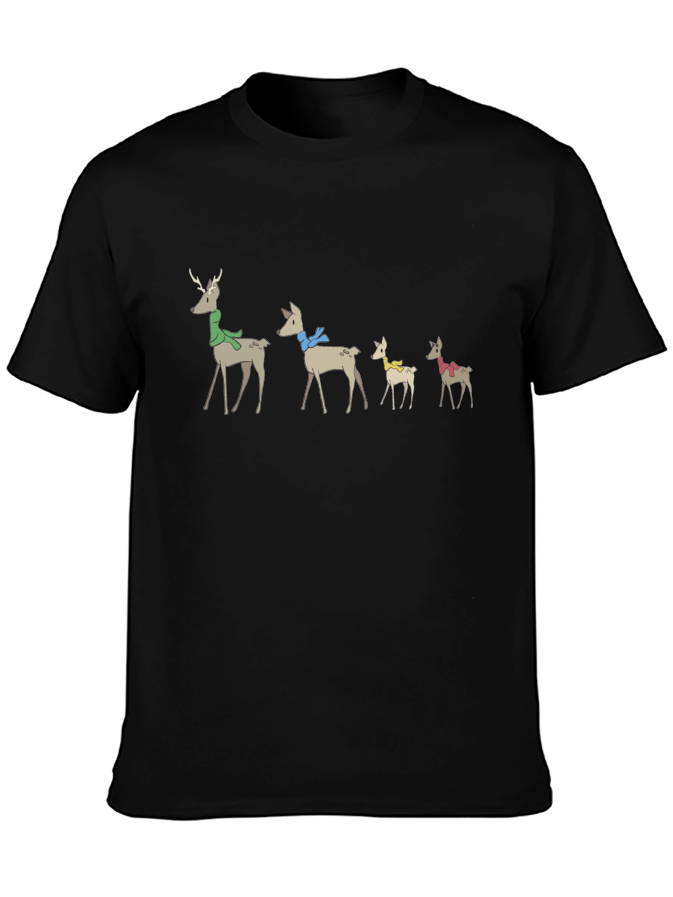 Holiday Deer Family Black T-Shirt
