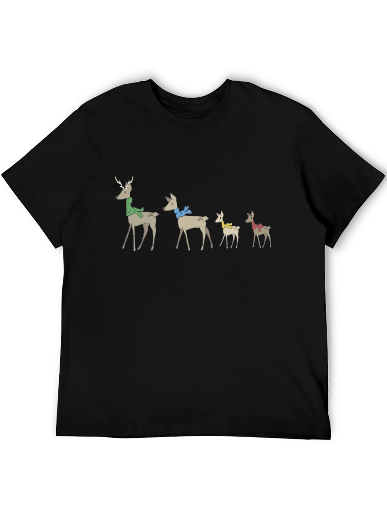 Holiday Deer Family Black T-Shirt
