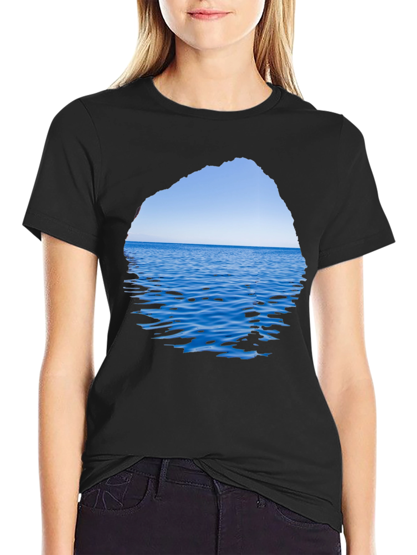 Ocean View Graphic Tee - Black Cotton T-Shirt