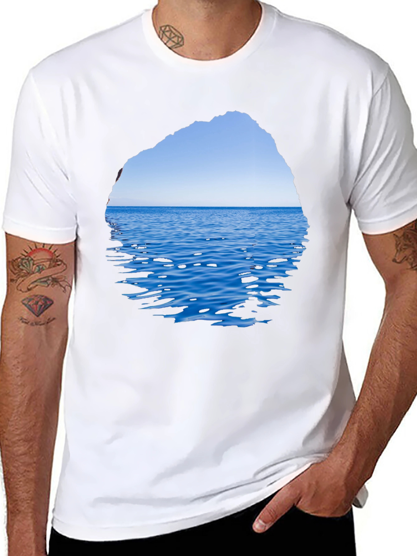Ocean View Graphic Tee - Black Cotton T-Shirt