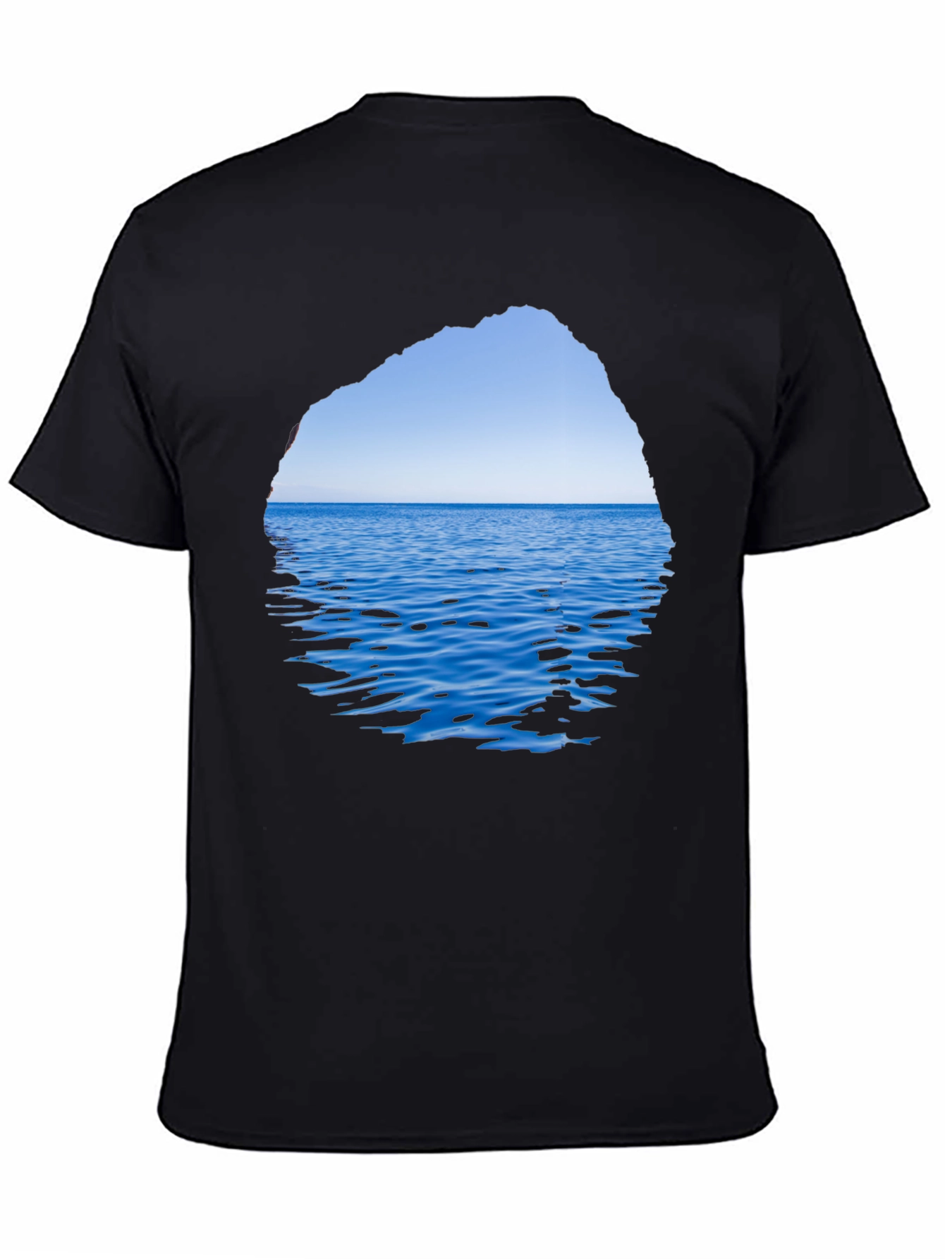 Ocean View Graphic Tee - Black Cotton T-Shirt