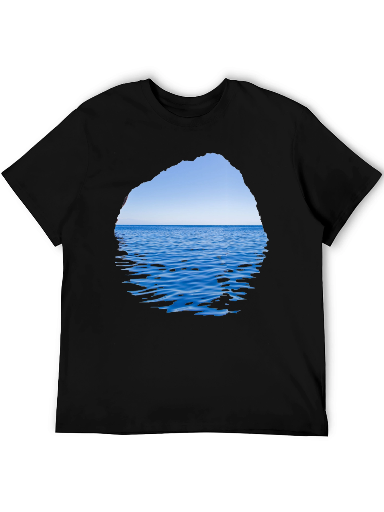 Ocean View Graphic Tee - Black Cotton T-Shirt