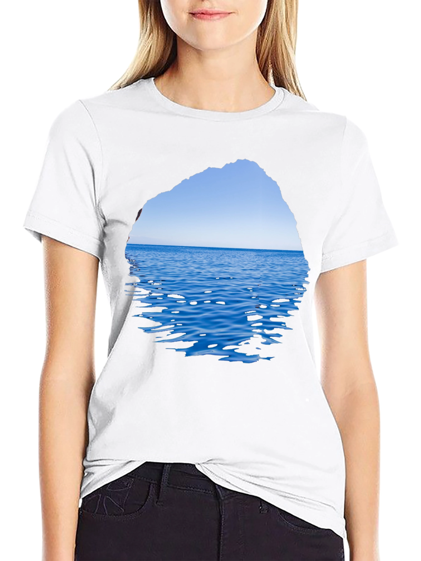 Ocean View Graphic Tee - Black Cotton T-Shirt