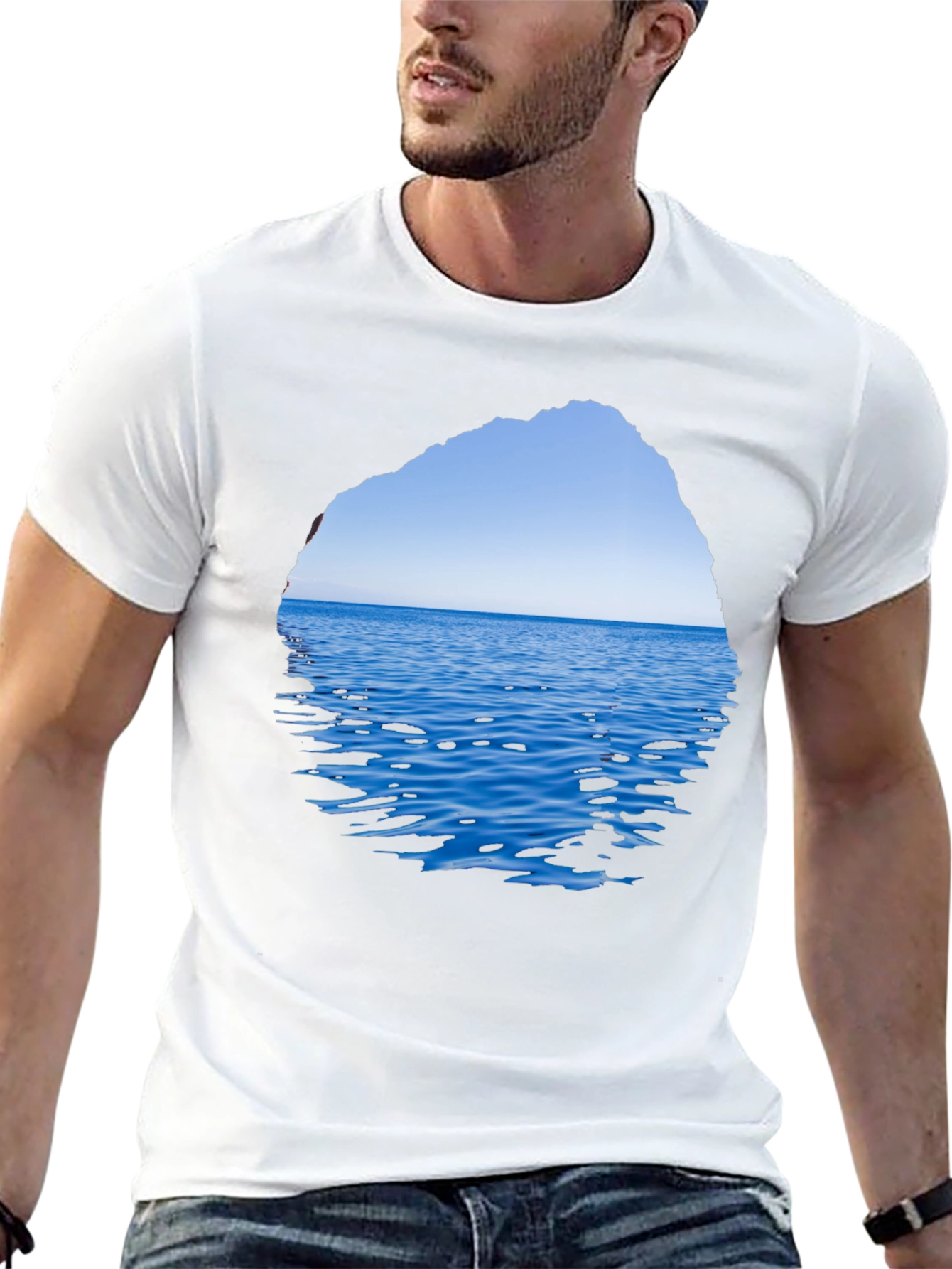 Ocean View Graphic Tee - Black Cotton T-Shirt