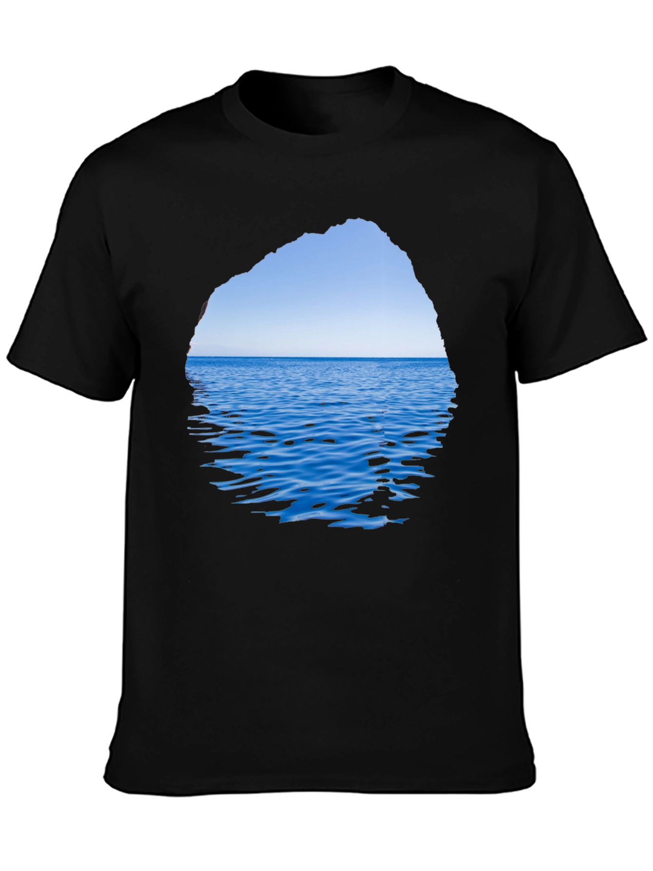 Ocean View Graphic Tee - Black Cotton T-Shirt