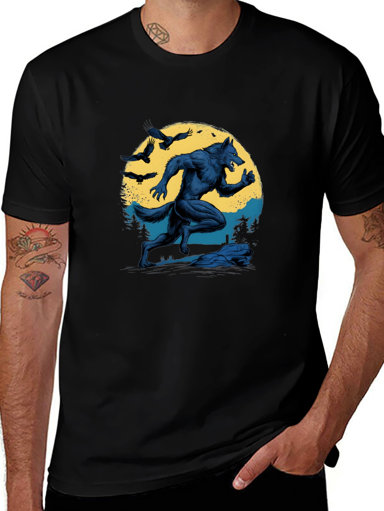 Werewolf Moon Graphic T-Shirt - Black